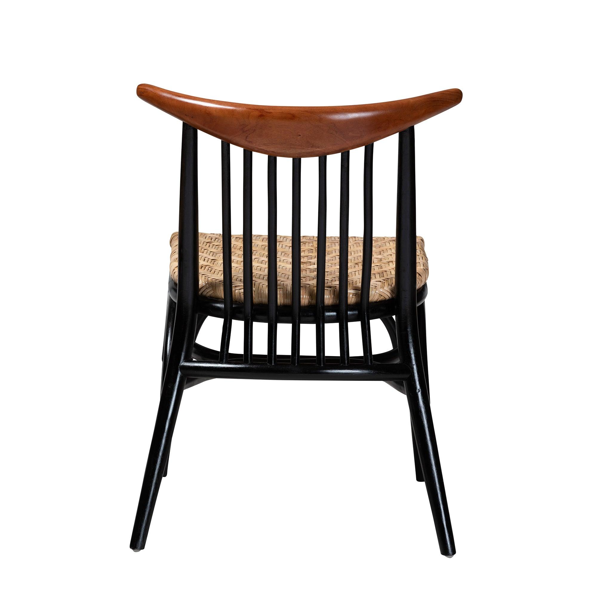bali & pari Parthenia Mid-Century Modern Two-Tone and Finished Mahogany Wood and Rattan Dining Chair