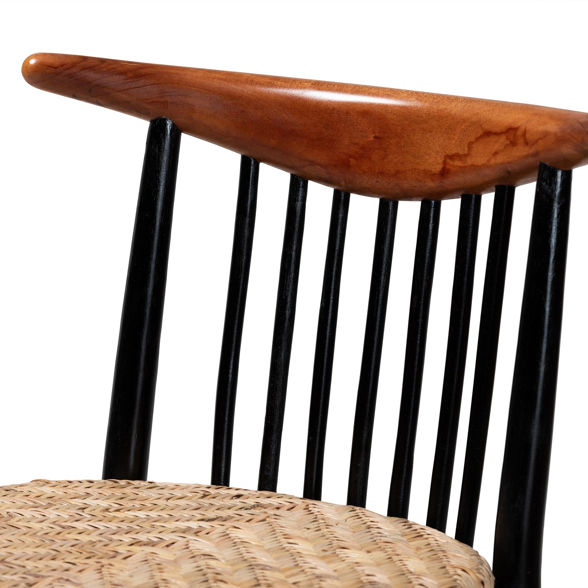 bali & pari Parthenia Mid-Century Modern Two-Tone and Finished Mahogany Wood and Rattan Dining Chair