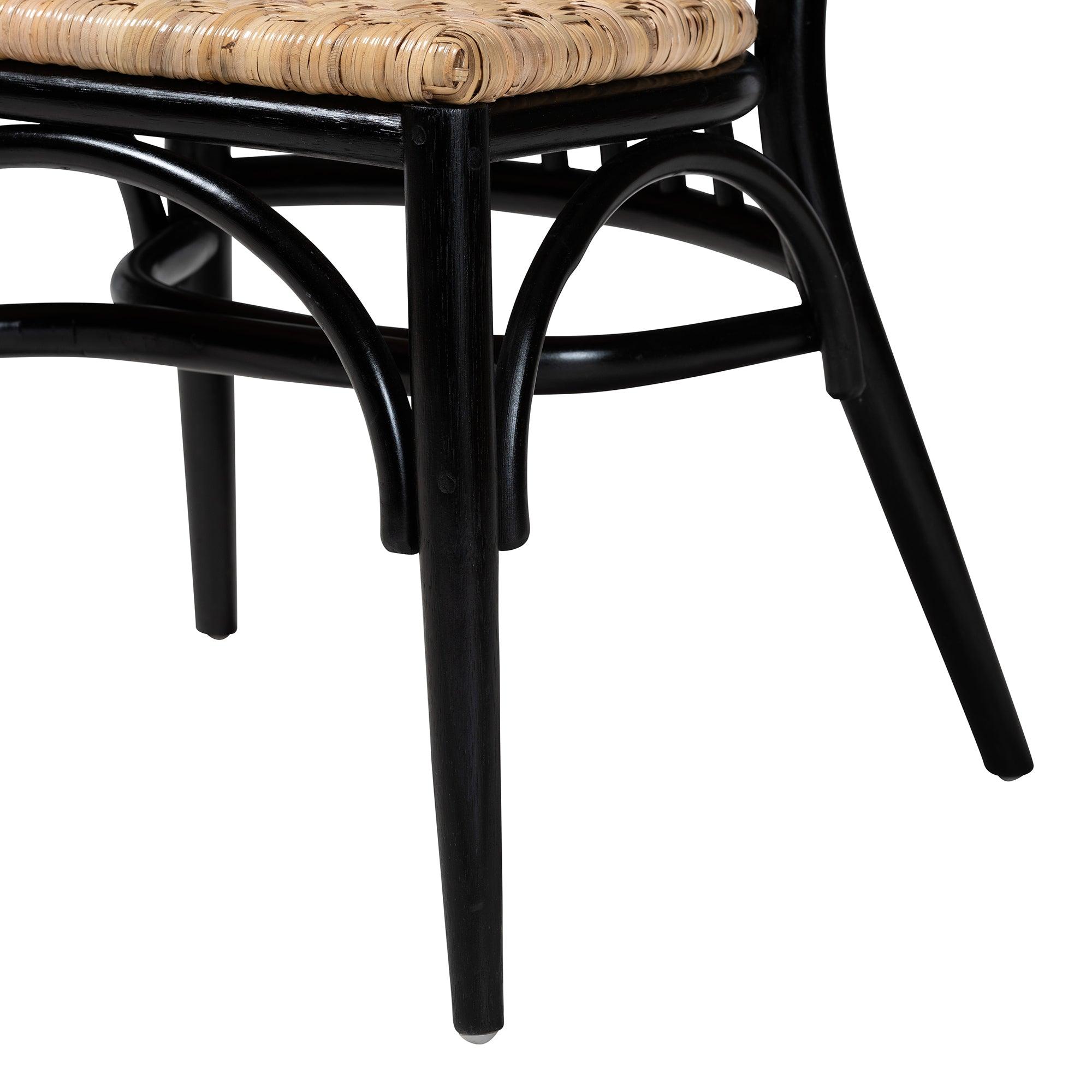 bali & pari Parthenia Mid-Century Modern Two-Tone and Finished Mahogany Wood and Rattan Dining Chair