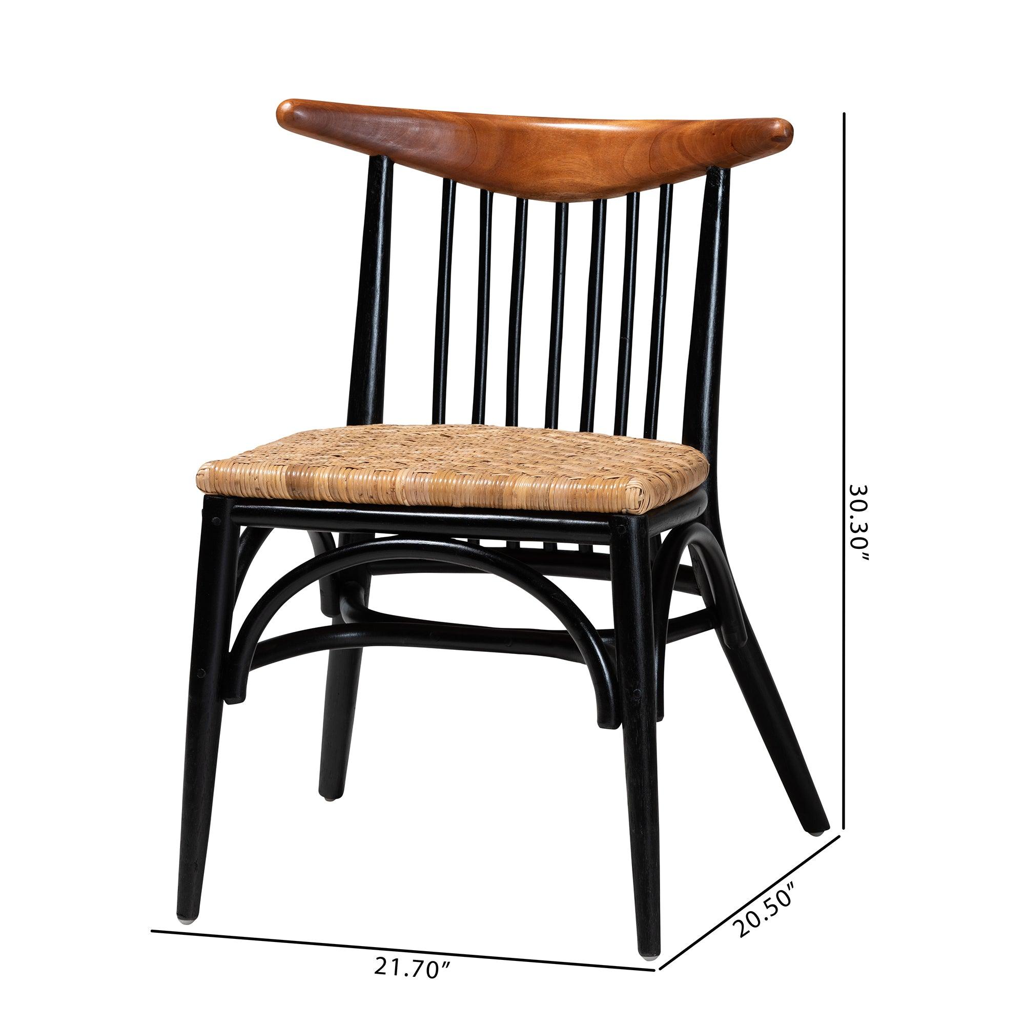 bali & pari Parthenia Mid-Century Modern Two-Tone and Finished Mahogany Wood and Rattan Dining Chair