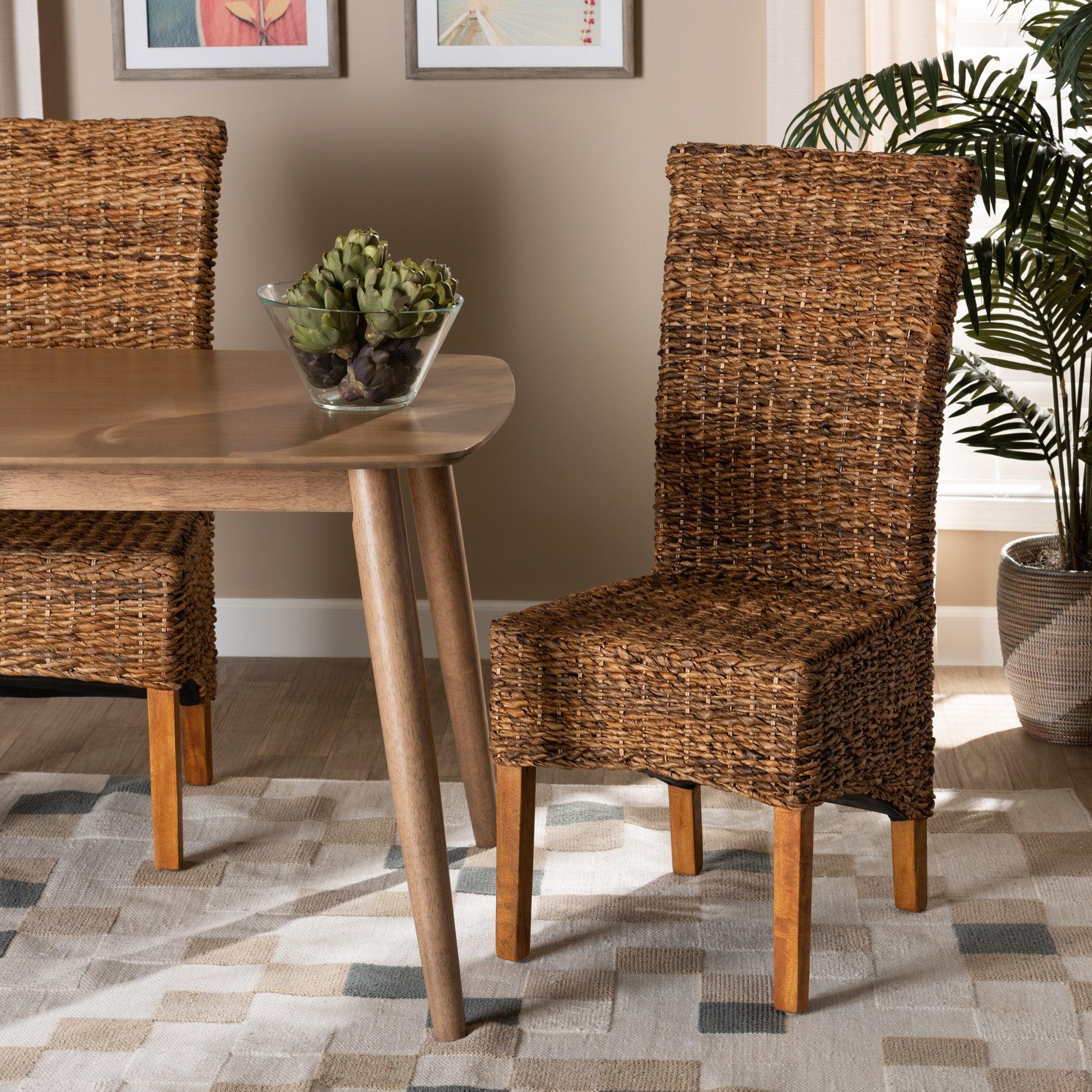 bali & pari Trianna Rustic Transitional Seagrass and Finished Wood Dining Chair