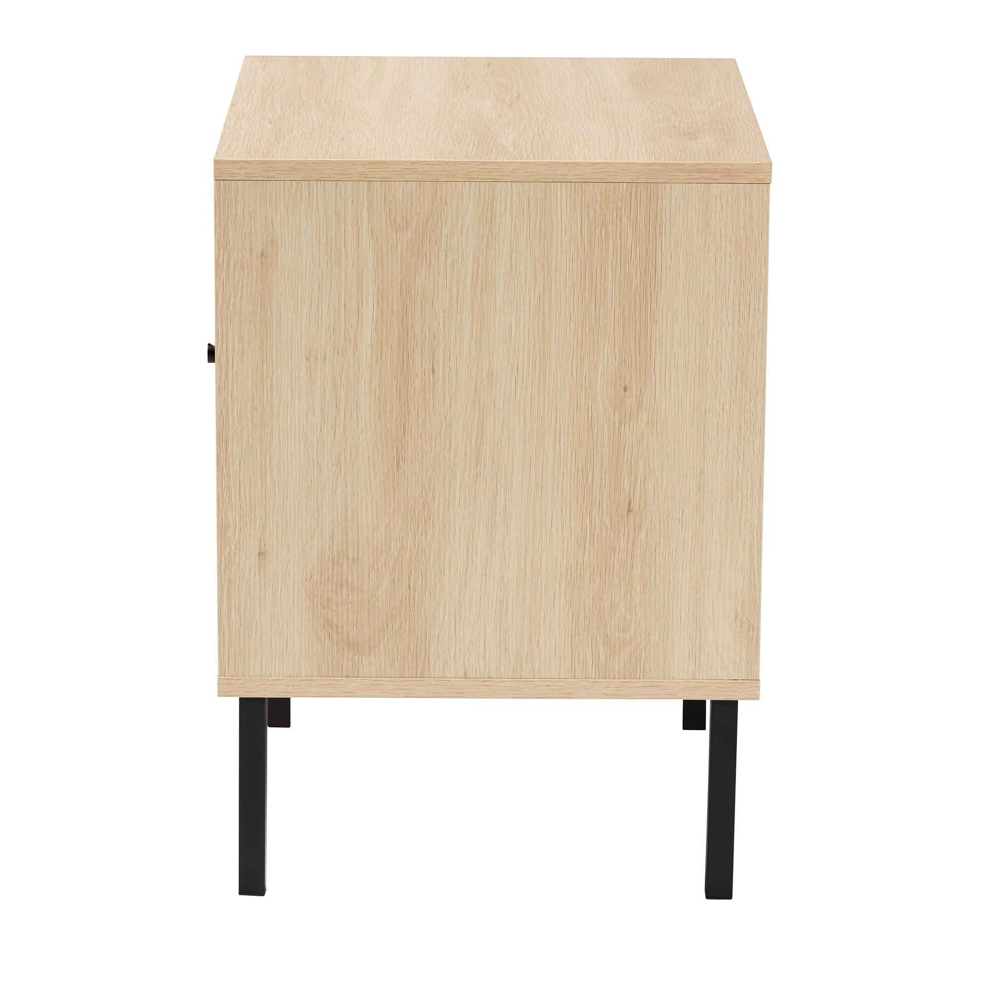 Caterina Mid-Century Modern Transitional Finished Wood and Rattan 1-Door End Table