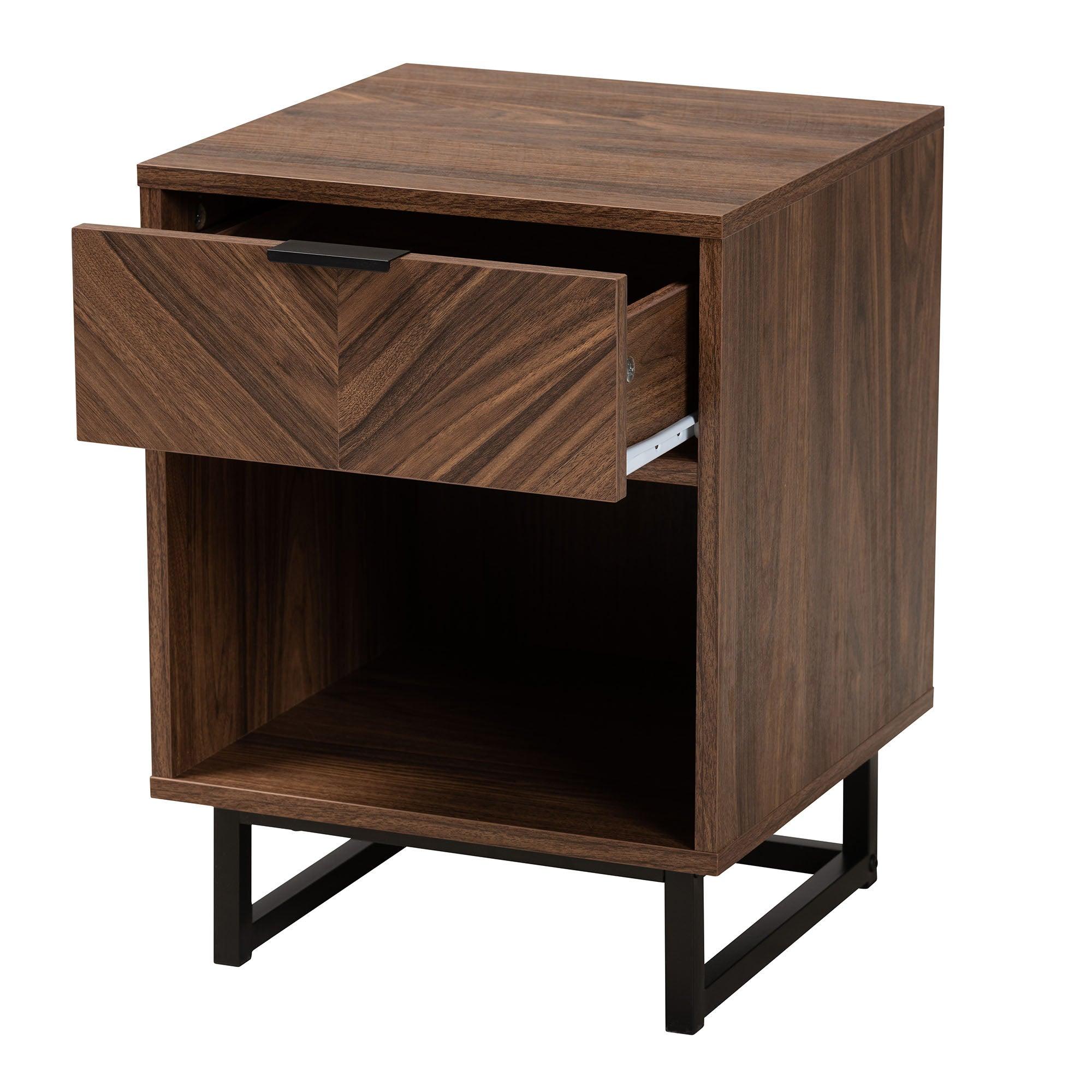 Sadia Modern Finished Wood and Metal 1-Drawer End Table