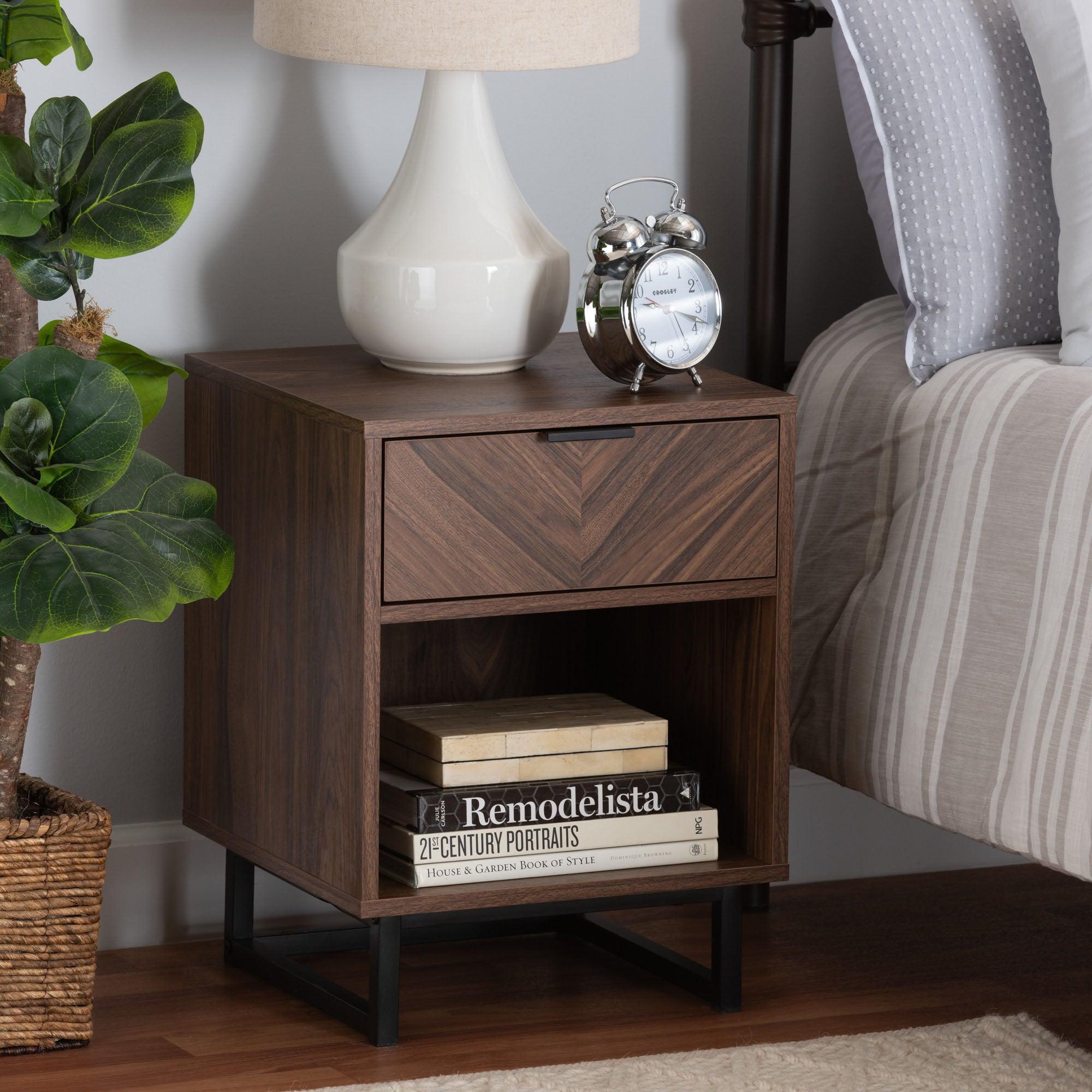 Sadia Modern Finished Wood and Metal 1-Drawer End Table