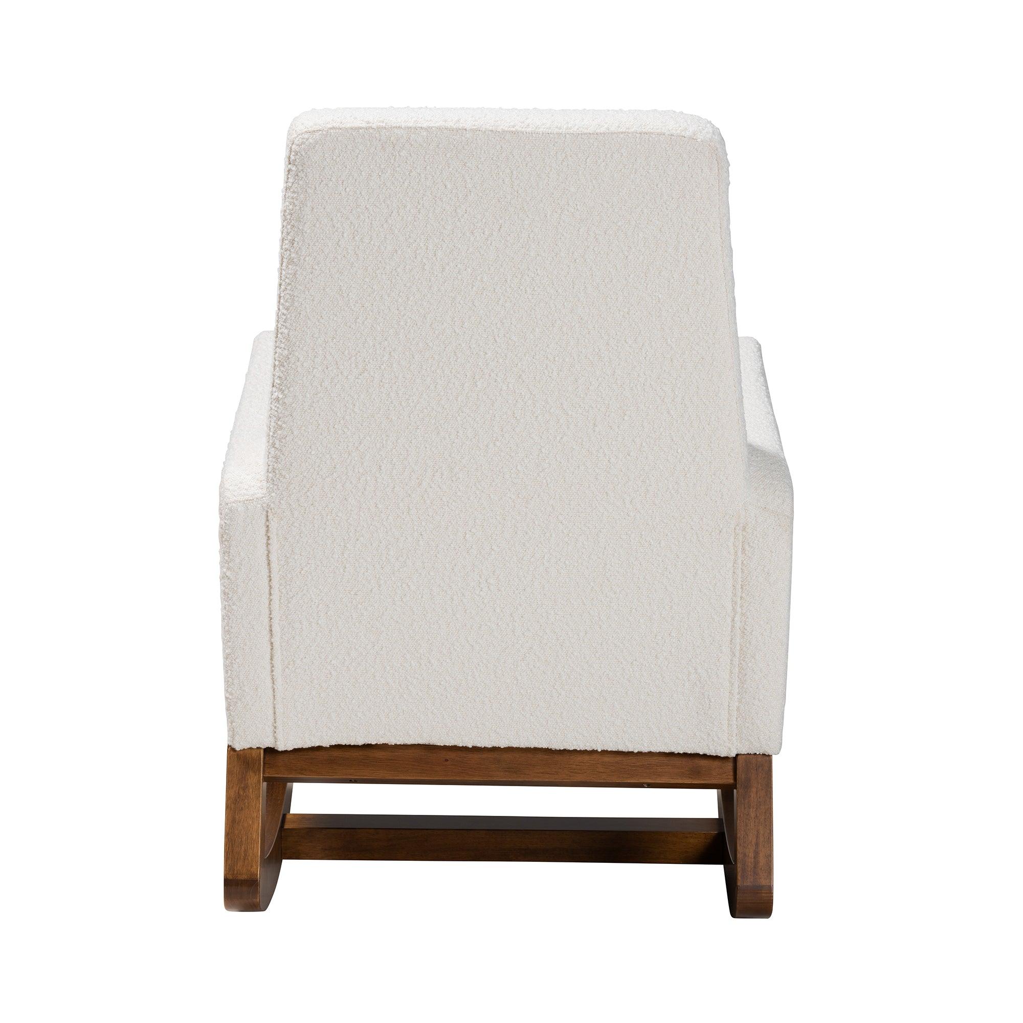 Yashiya Mid-Century Modern Off- Boucle Upholstered and Finished Wood Rocking Chair