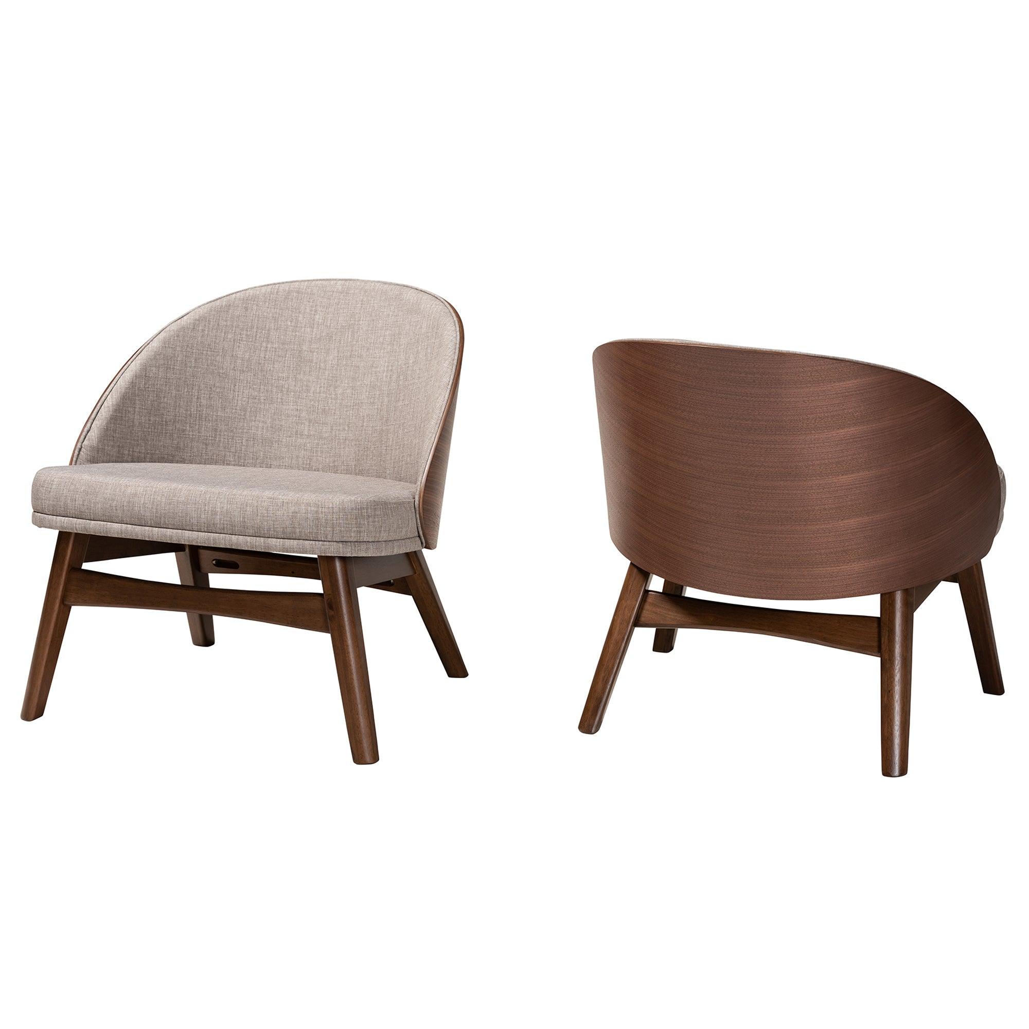 Lovella Mid-Century Modern Fabric and Finished Wood 2-Piece Accent Chair Set