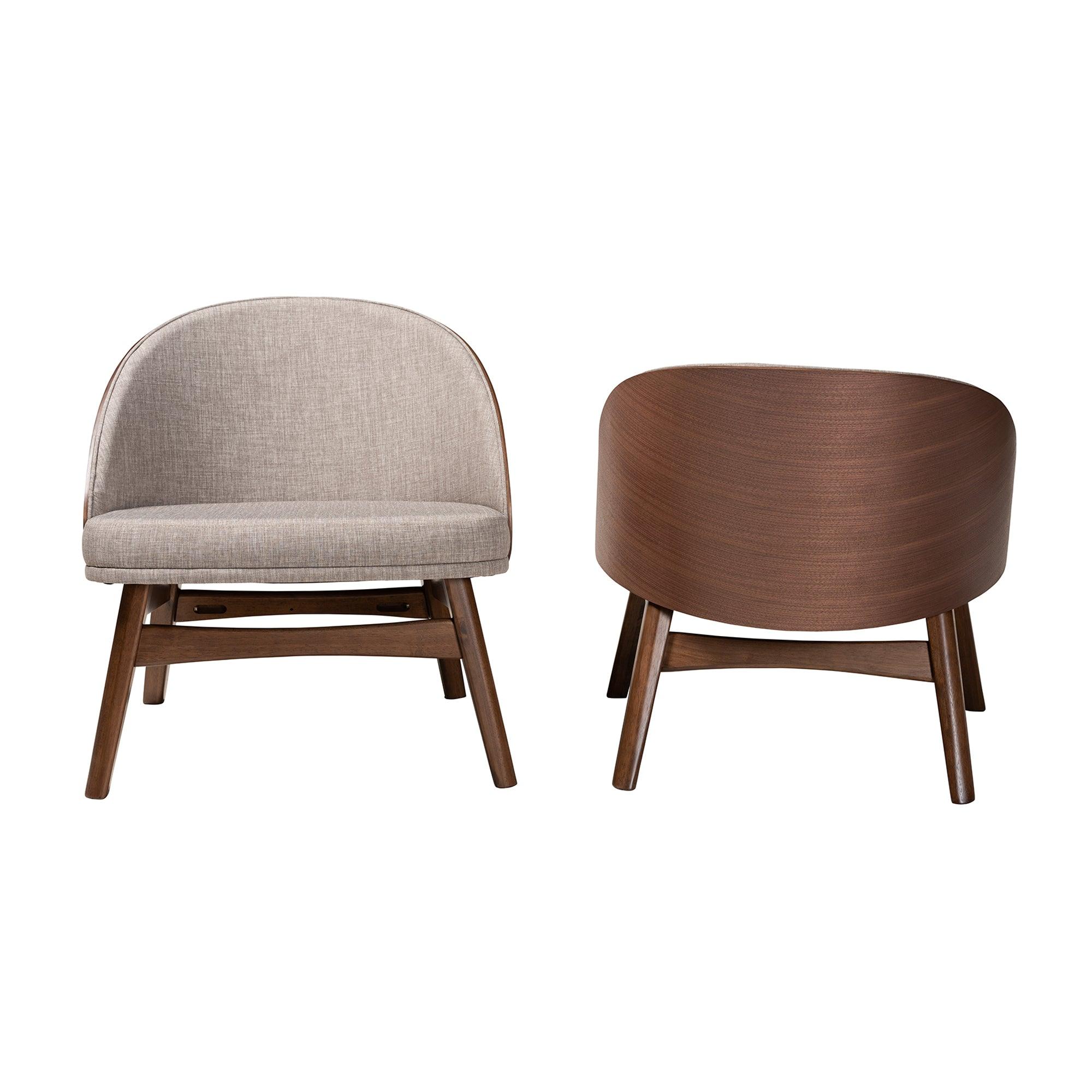Lovella Mid-Century Modern Fabric and Finished Wood 2-Piece Accent Chair Set
