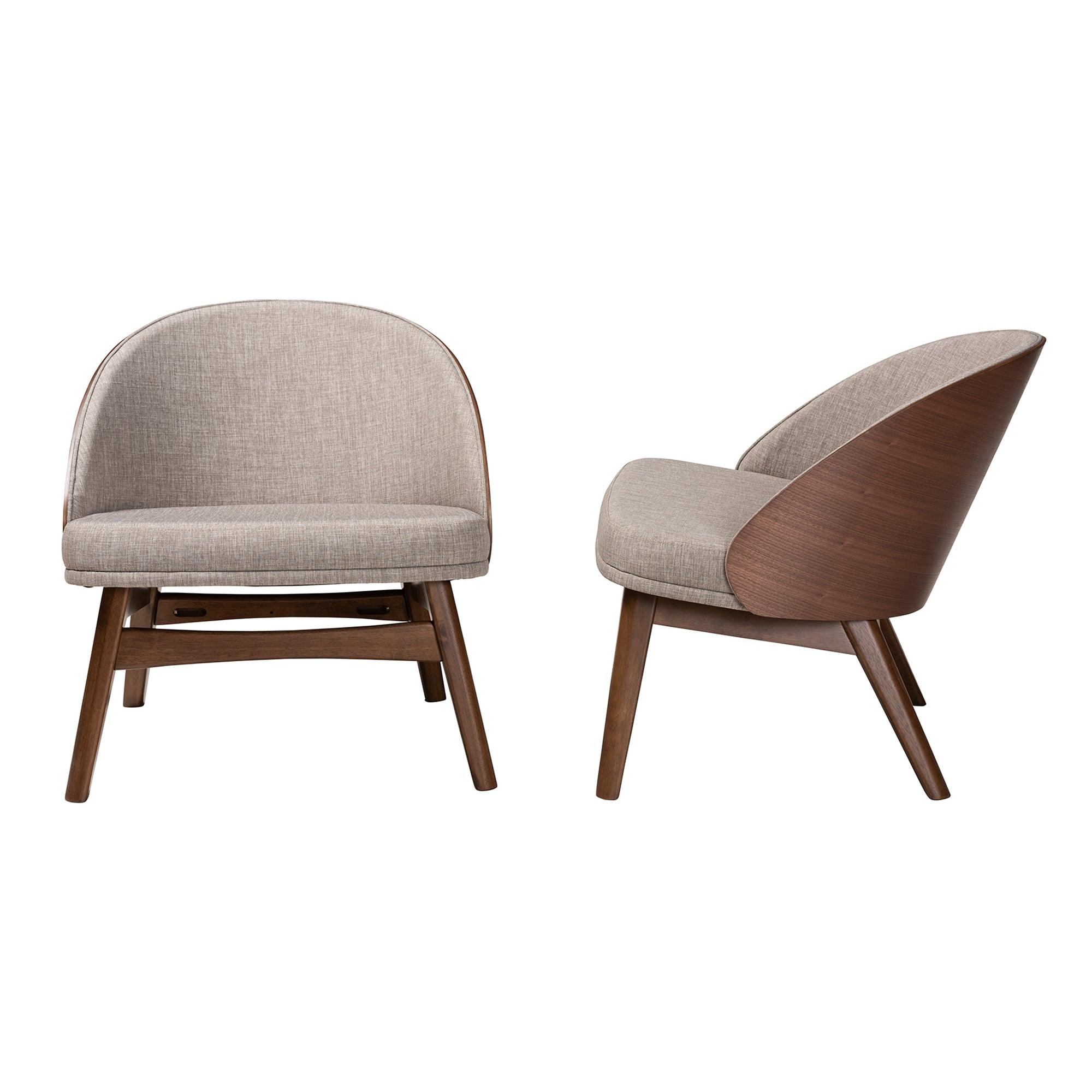 Lovella Mid-Century Modern Fabric and Finished Wood 2-Piece Accent Chair Set
