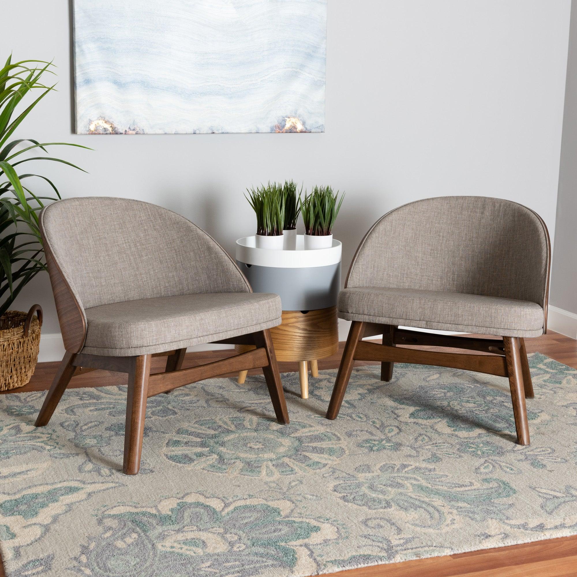 Lovella Mid-Century Modern Fabric and Finished Wood 2-Piece Accent Chair Set