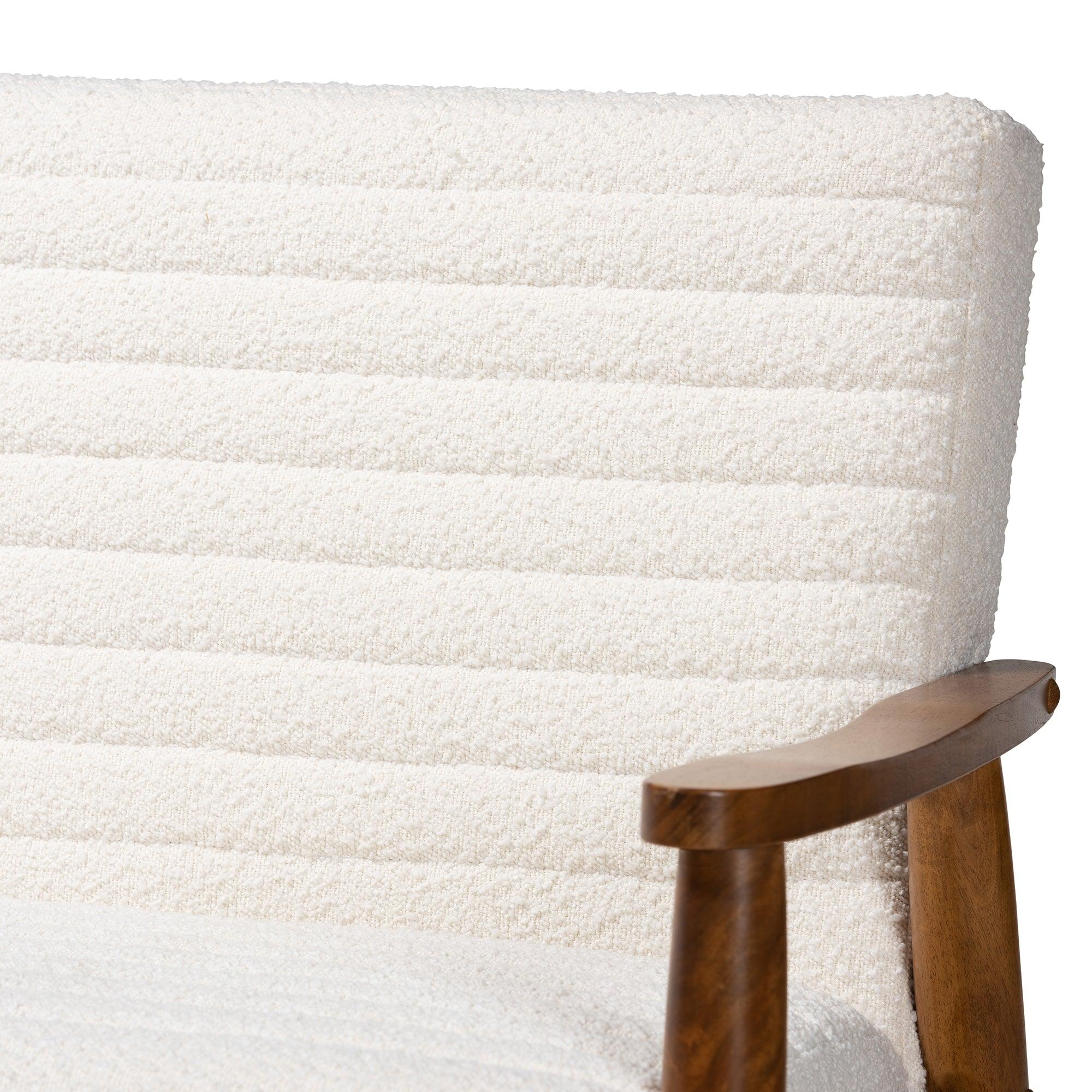 Stratton Mid-Century Modern Cream Boucle Fabric and Finished Wood 3-Piece Living Room Set