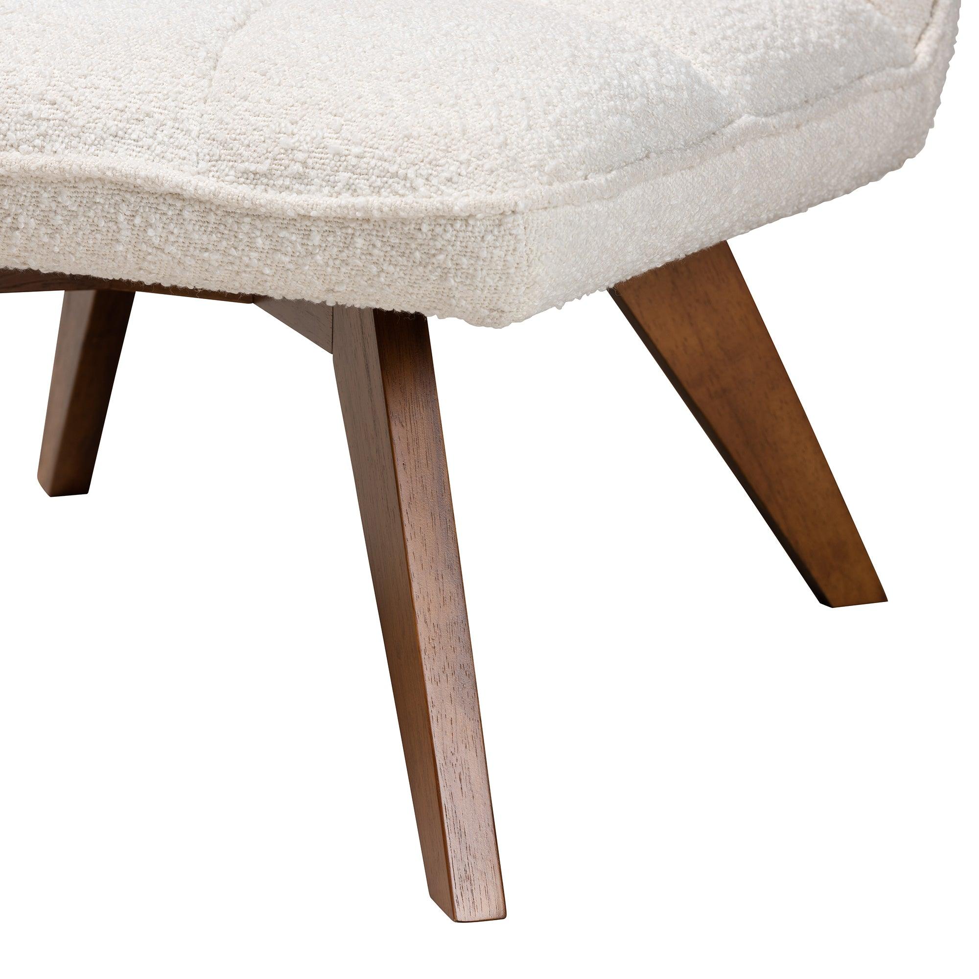 Darielle Japandi Cream Boucle Fabric and Finished Rubberwood Accent Chair