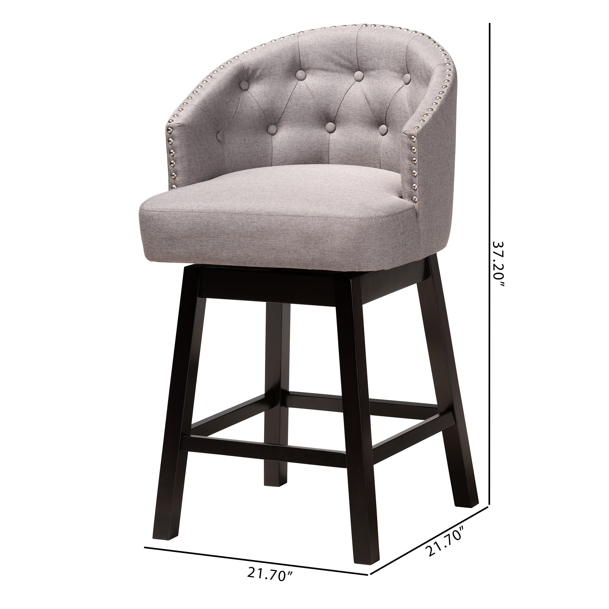Theron Mid-Century Transitional Fabric and Finished Wood 2-Piece Swivel Counter Stool Set