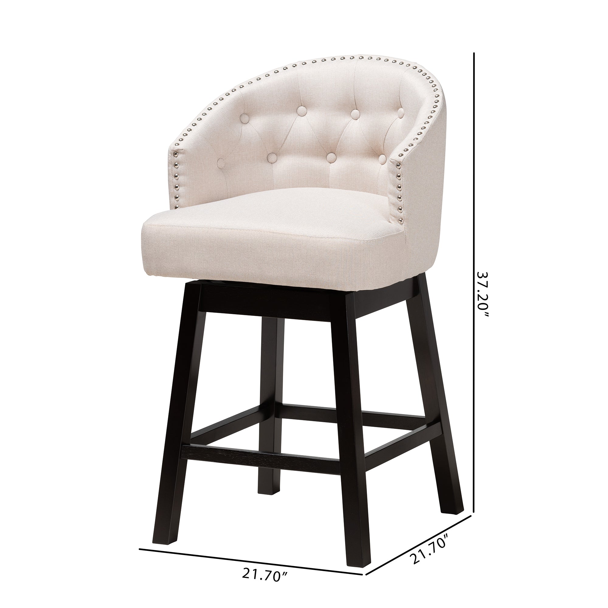 Theron Mid-Century Transitional Fabric and Finished Wood 2-Piece Swivel Counter Stool Set