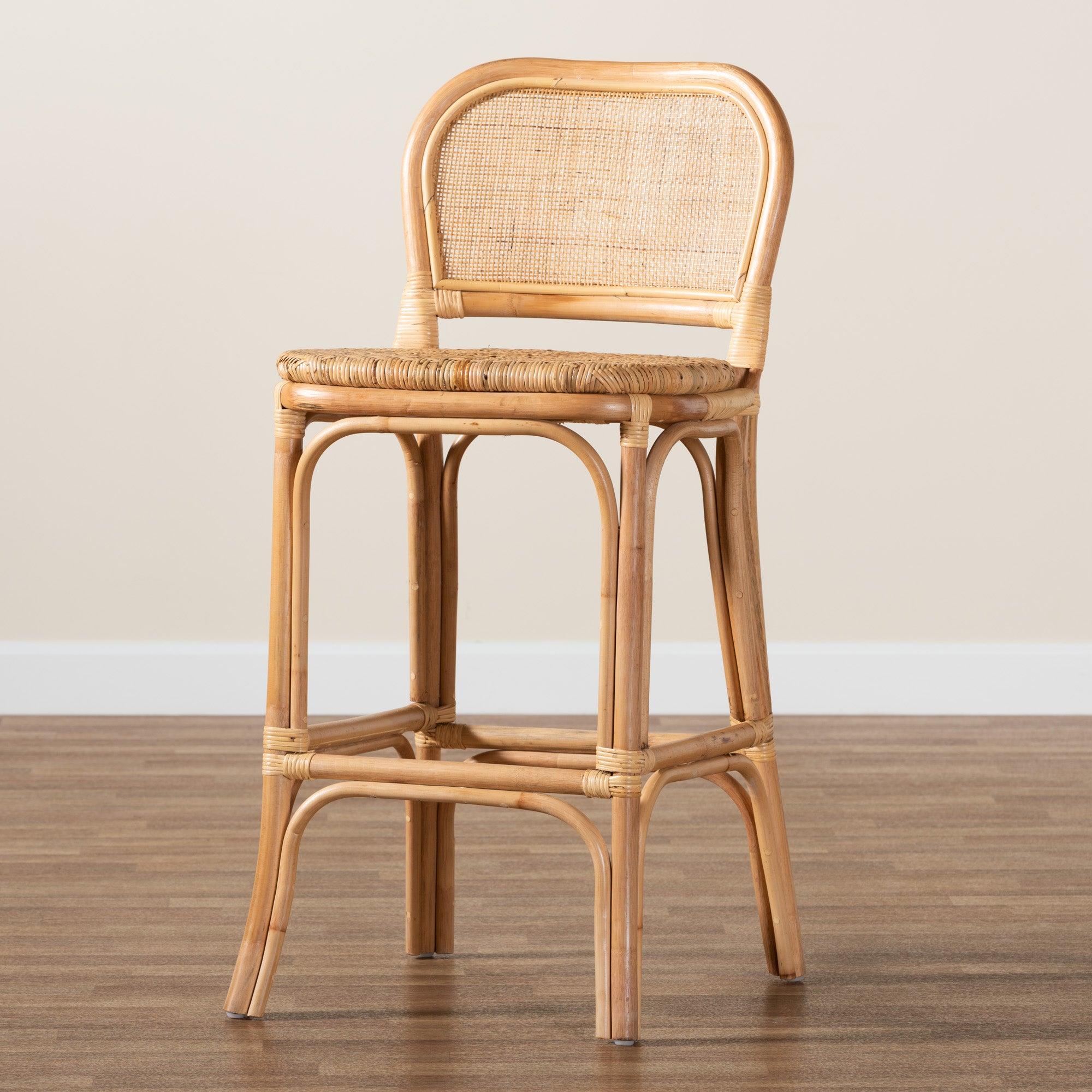 bali & pari Adrena Modern Bohemian Rattan Bar Stool