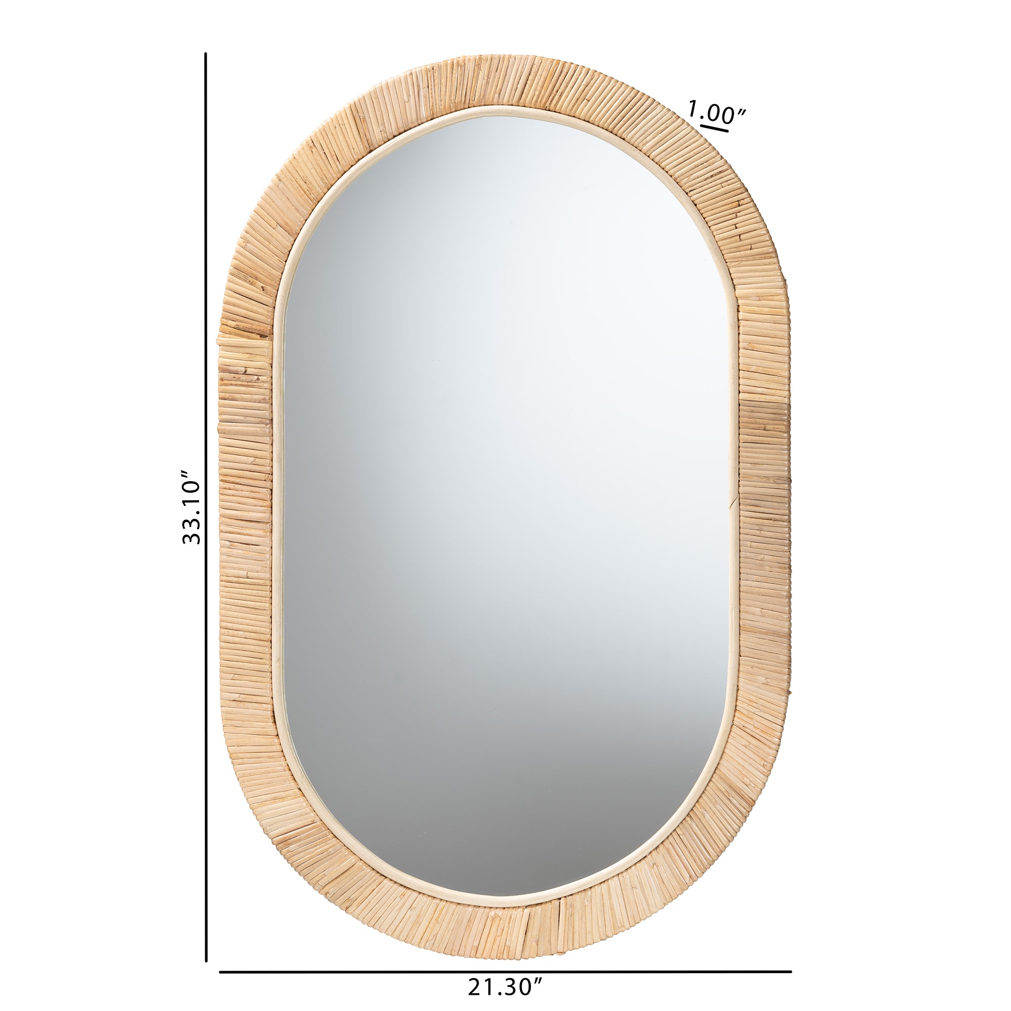 bali & pari Bella Modern Bohemian Mahogany Wood and Rattan Oval Mirror