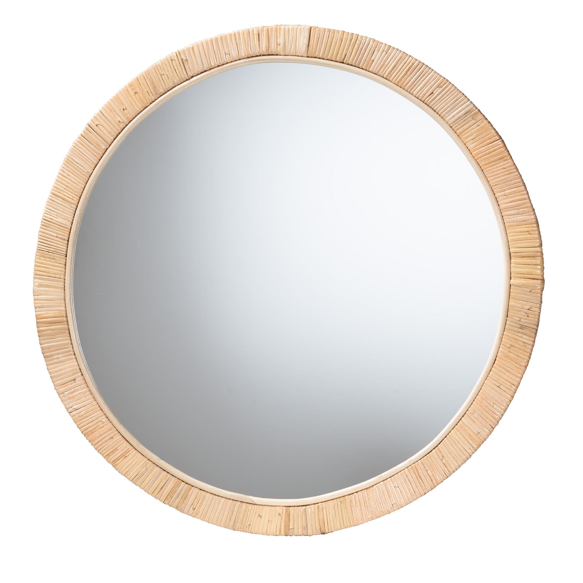 bali & pari Bella Modern Bohemian Mahogany Wood and Rattan Round Mirror