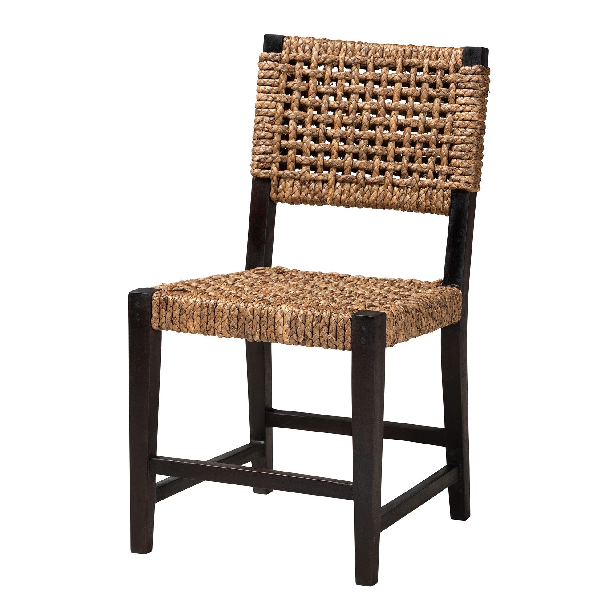 bali & pari Alise Modern Bohemian Mahogany Wood and Seagrass Dining Chair