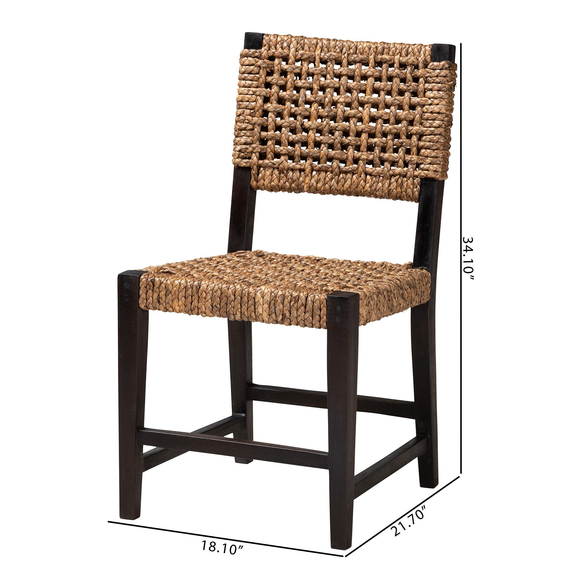 bali & pari Alise Modern Bohemian Mahogany Wood and Seagrass Dining Chair
