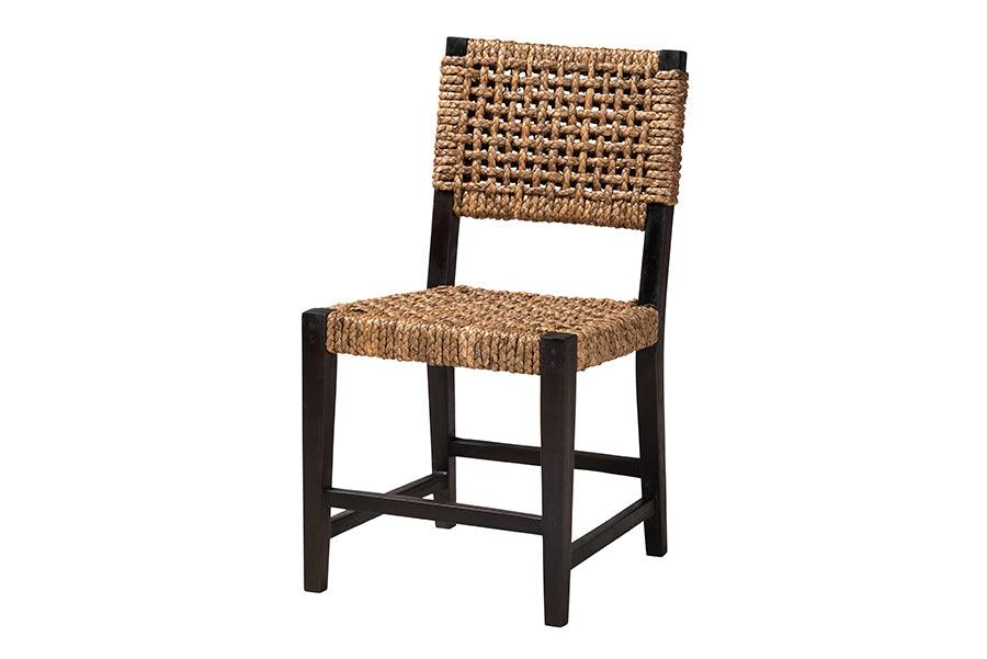 bali & pari Alise Modern Bohemian Mahogany Wood and Seagrass Dining Chair
