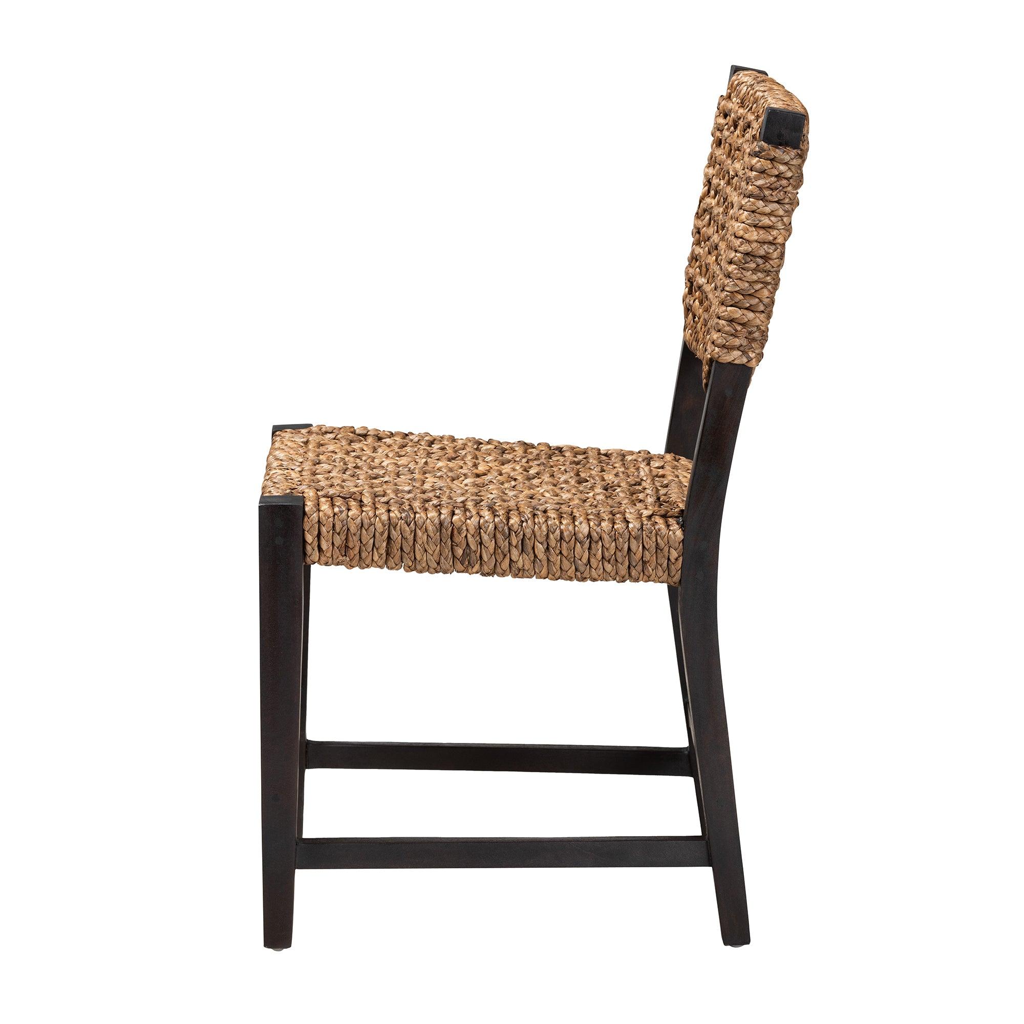 bali & pari Alise Modern Bohemian Mahogany Wood and Seagrass Dining Chair