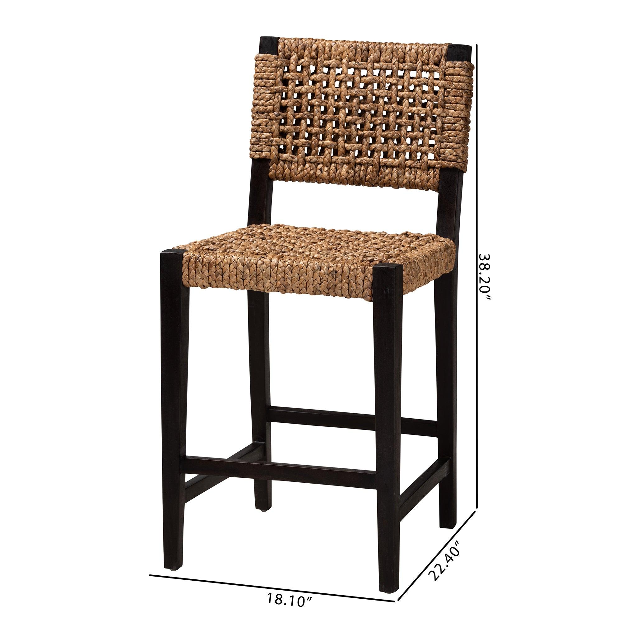bali & pari Alise Modern Bohemian Mahogany Wood and Seagrass Counter Stool