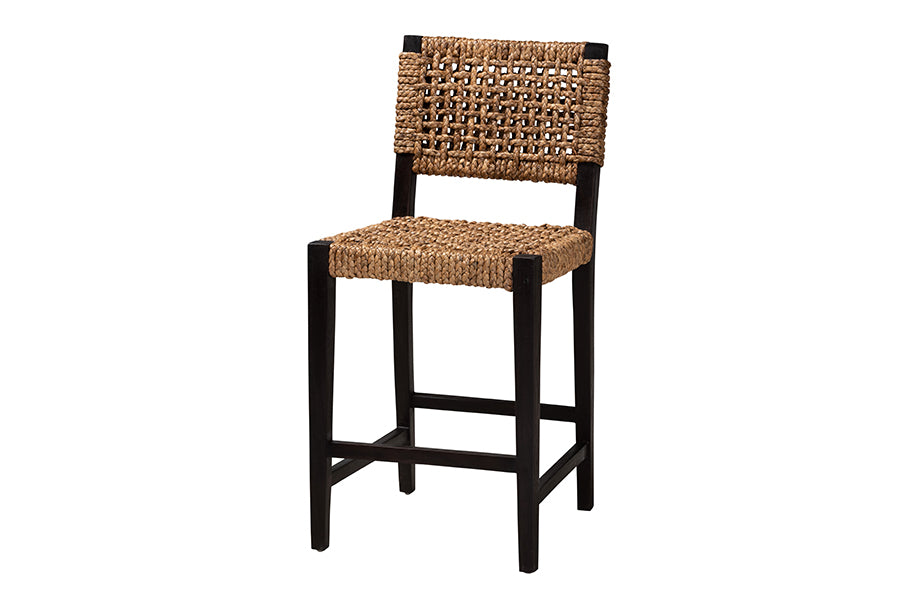 bali & pari Alise Modern Bohemian Mahogany Wood and Seagrass Counter Stool