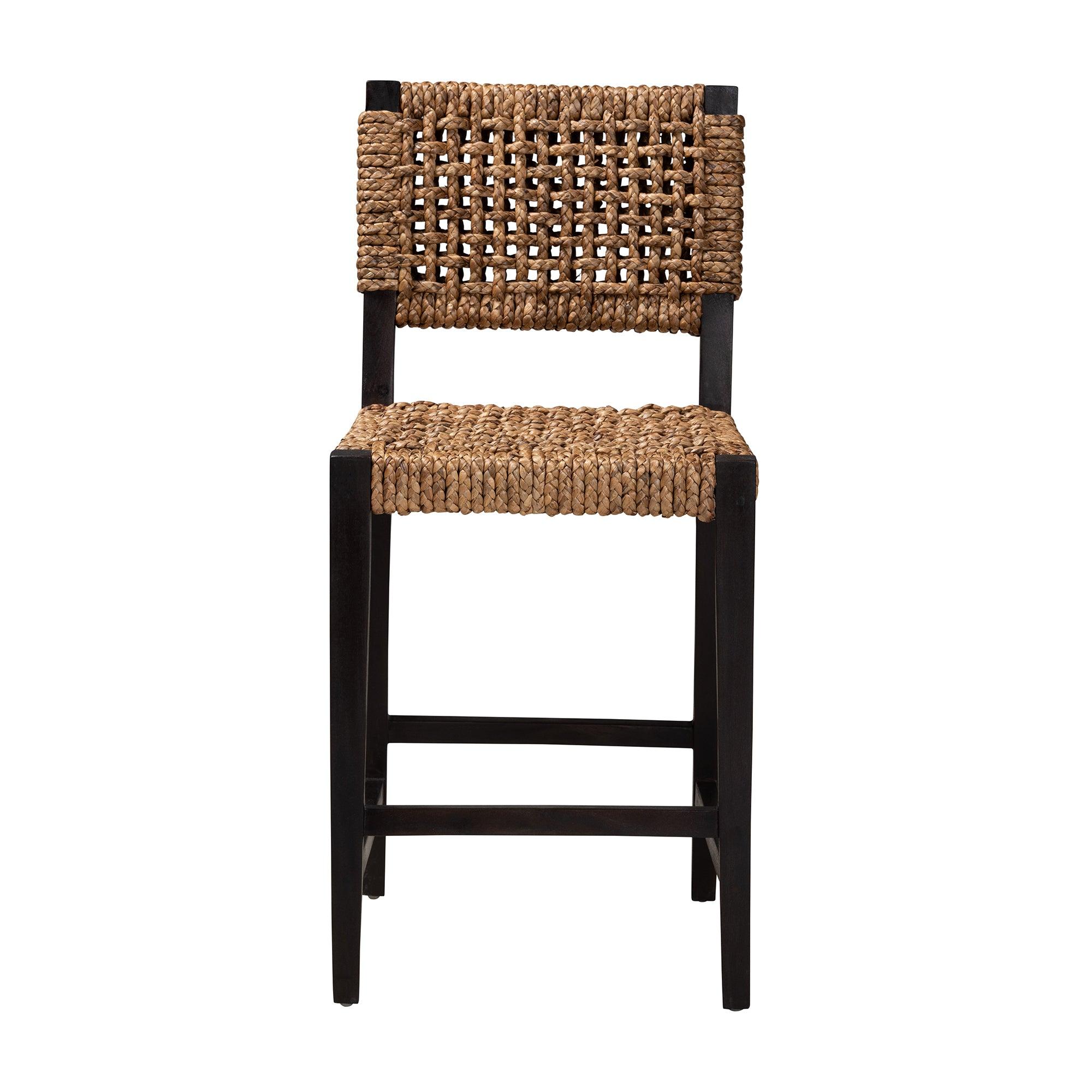bali & pari Alise Modern Bohemian Mahogany Wood and Seagrass Counter Stool