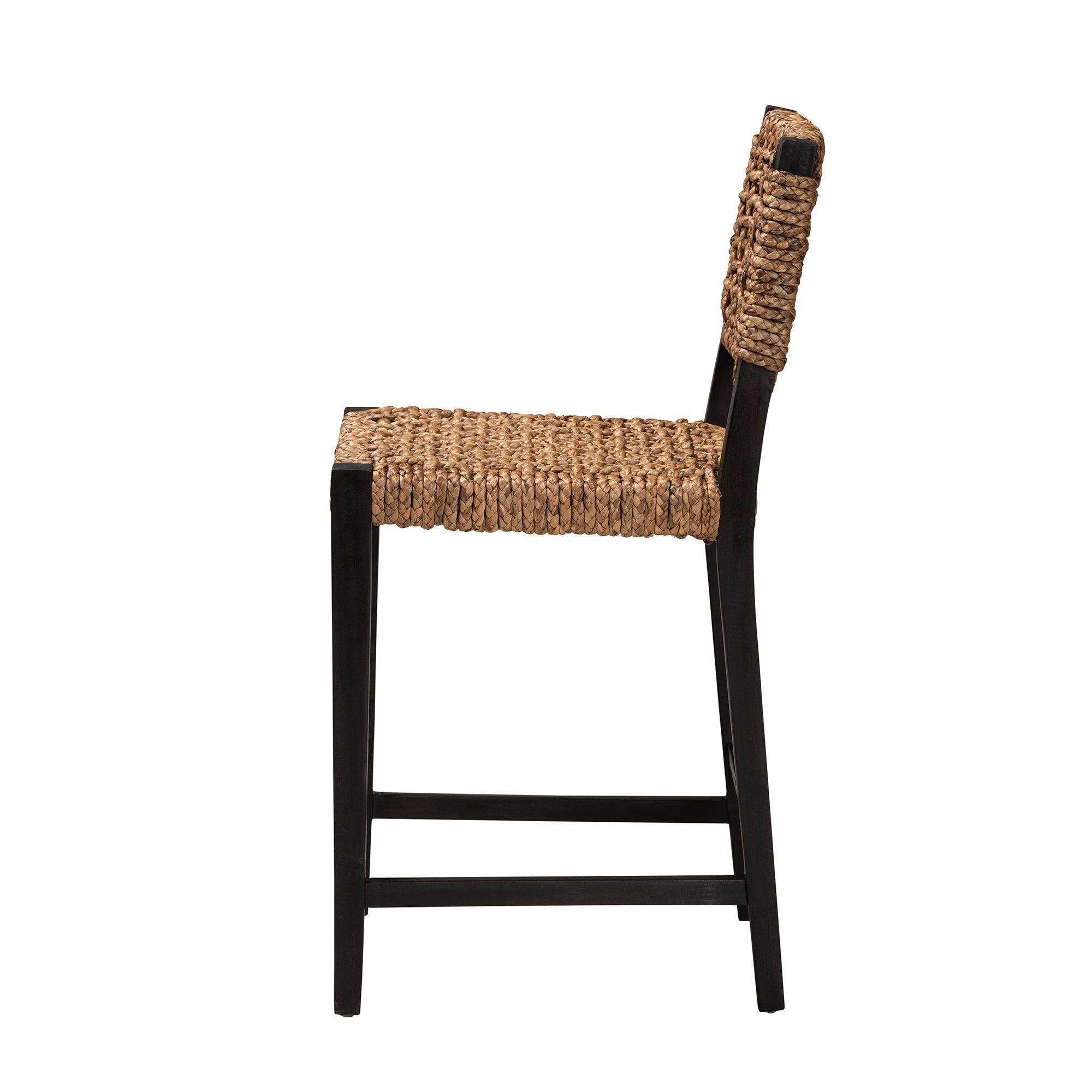 bali & pari Alise Modern Bohemian Mahogany Wood and Seagrass Counter Stool