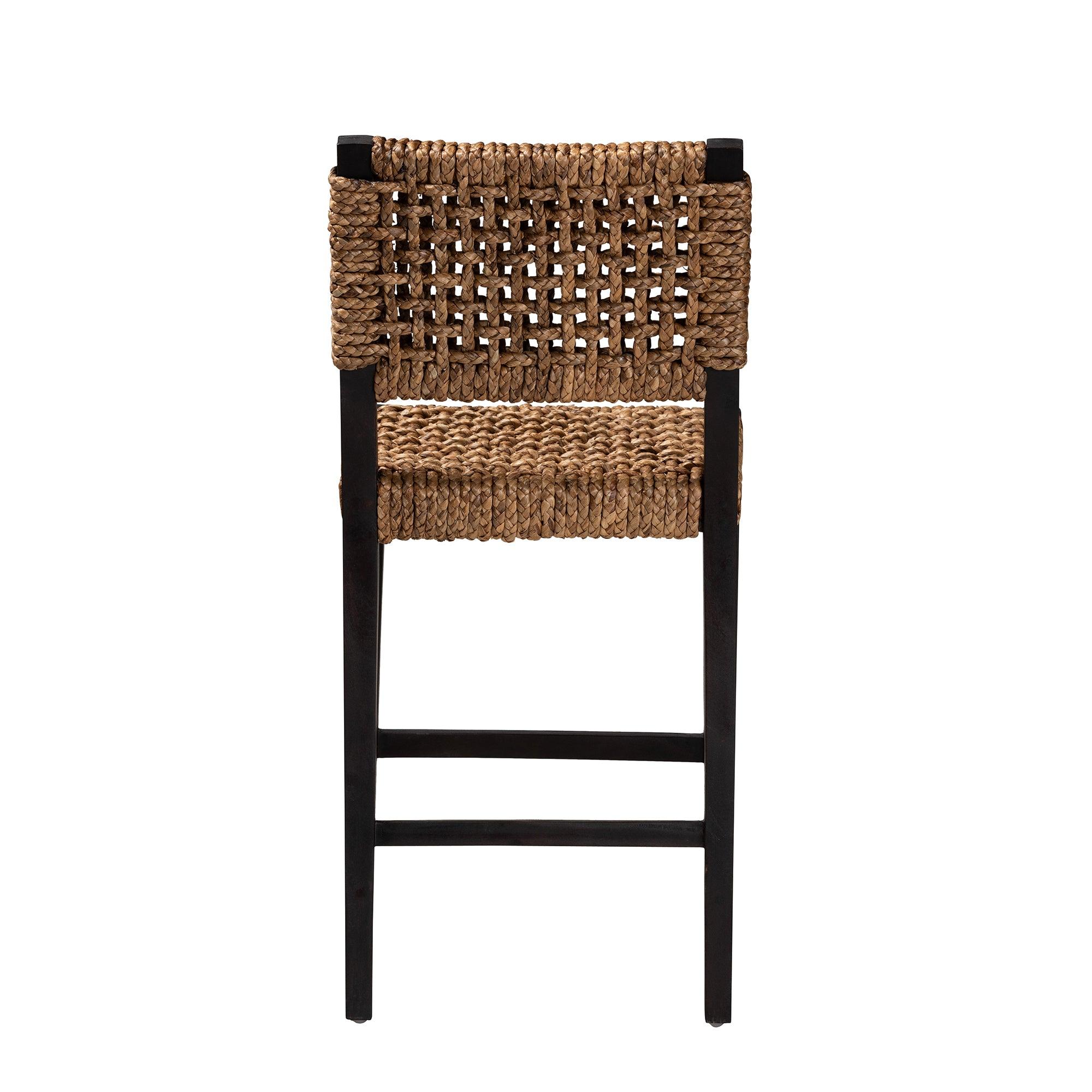 bali & pari Alise Modern Bohemian Mahogany Wood and Seagrass Counter Stool