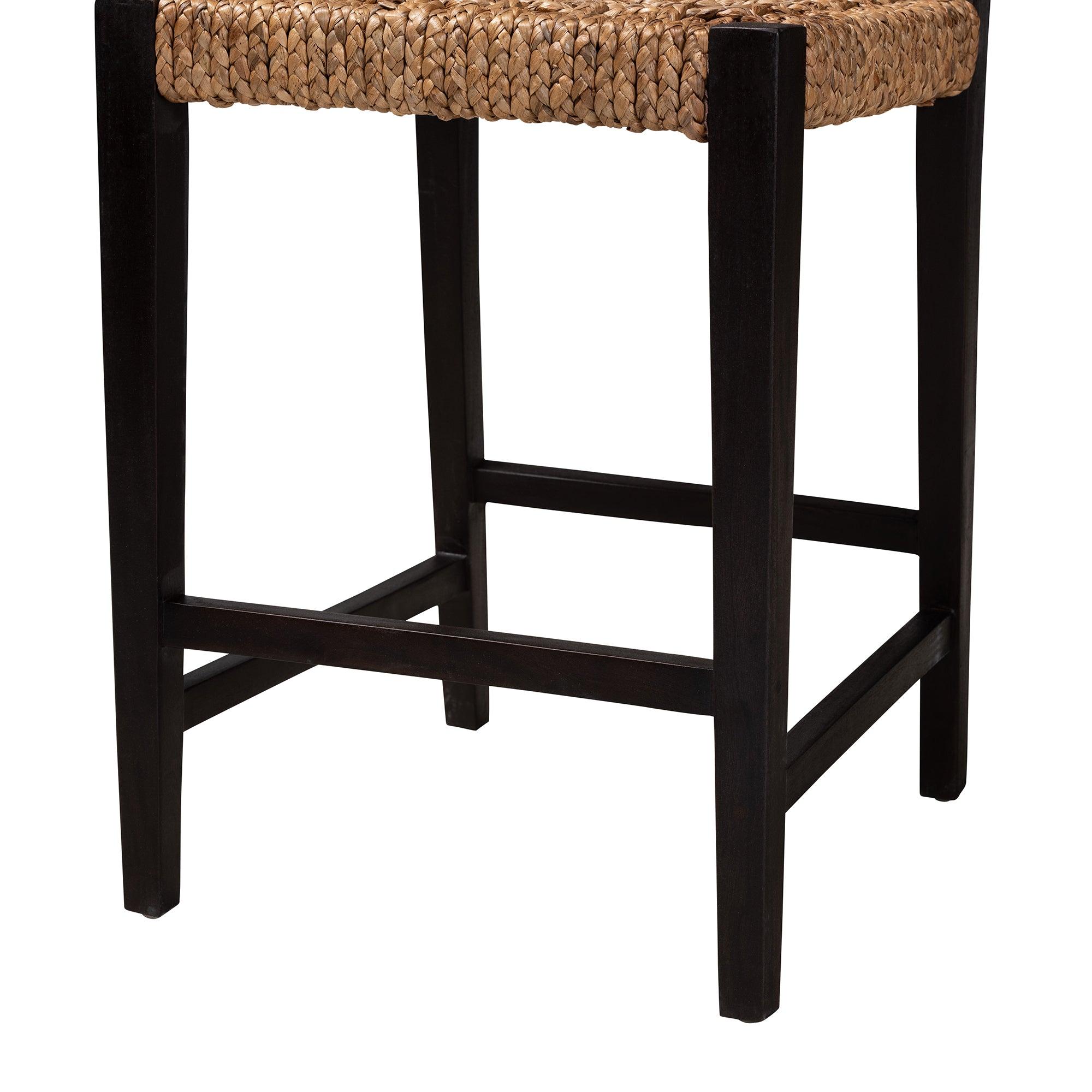 bali & pari Alise Modern Bohemian Mahogany Wood and Seagrass Counter Stool