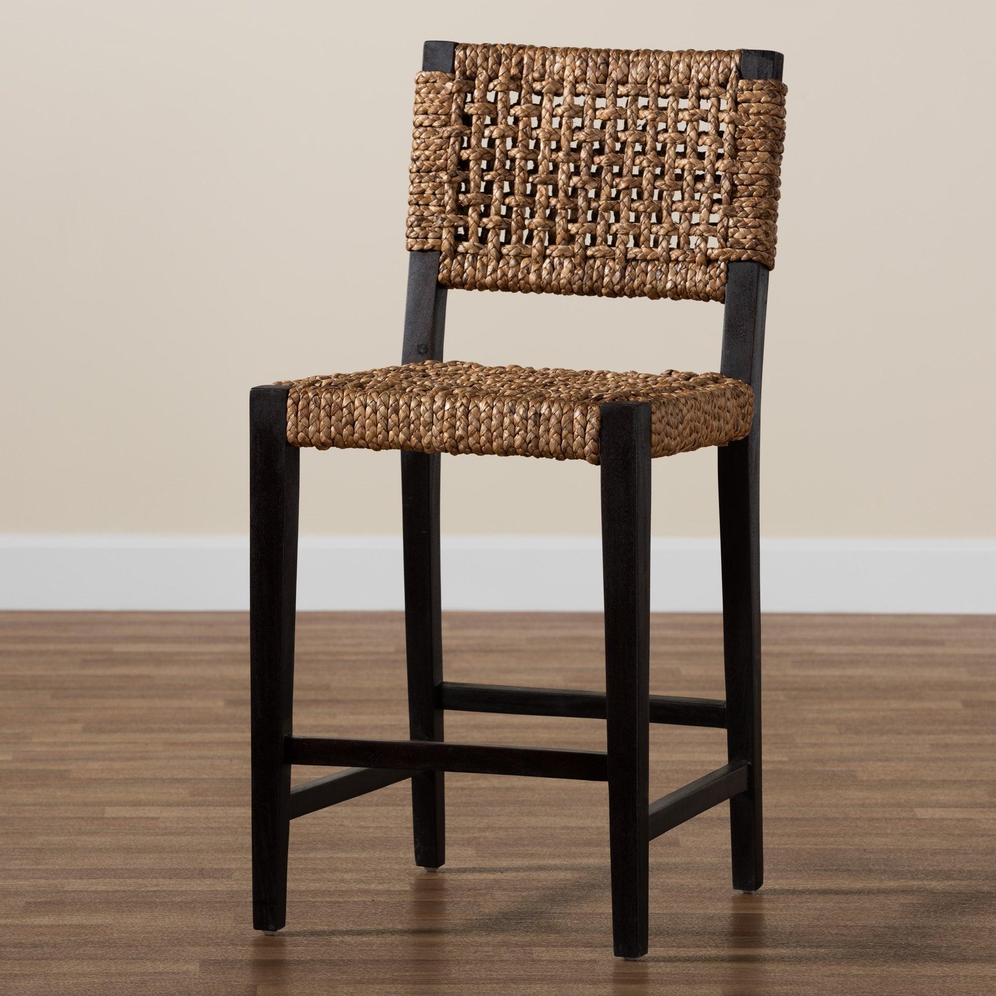 bali & pari Alise Modern Bohemian Mahogany Wood and Seagrass Counter Stool