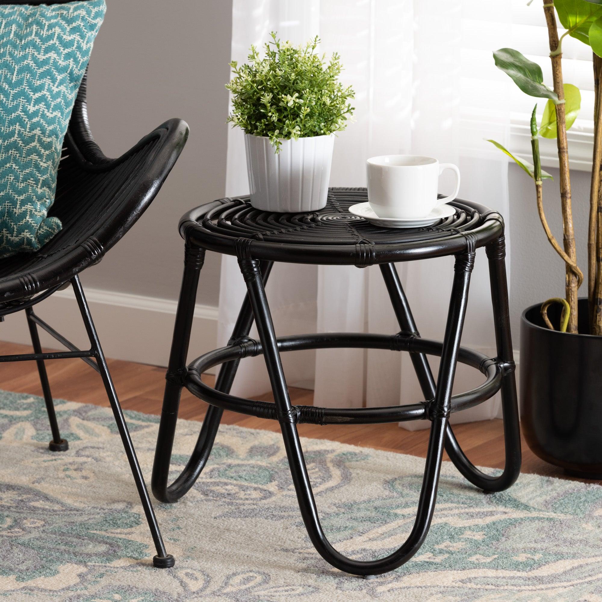 bali & pari Pertessa Modern Bohemian Finished Rattan End Table