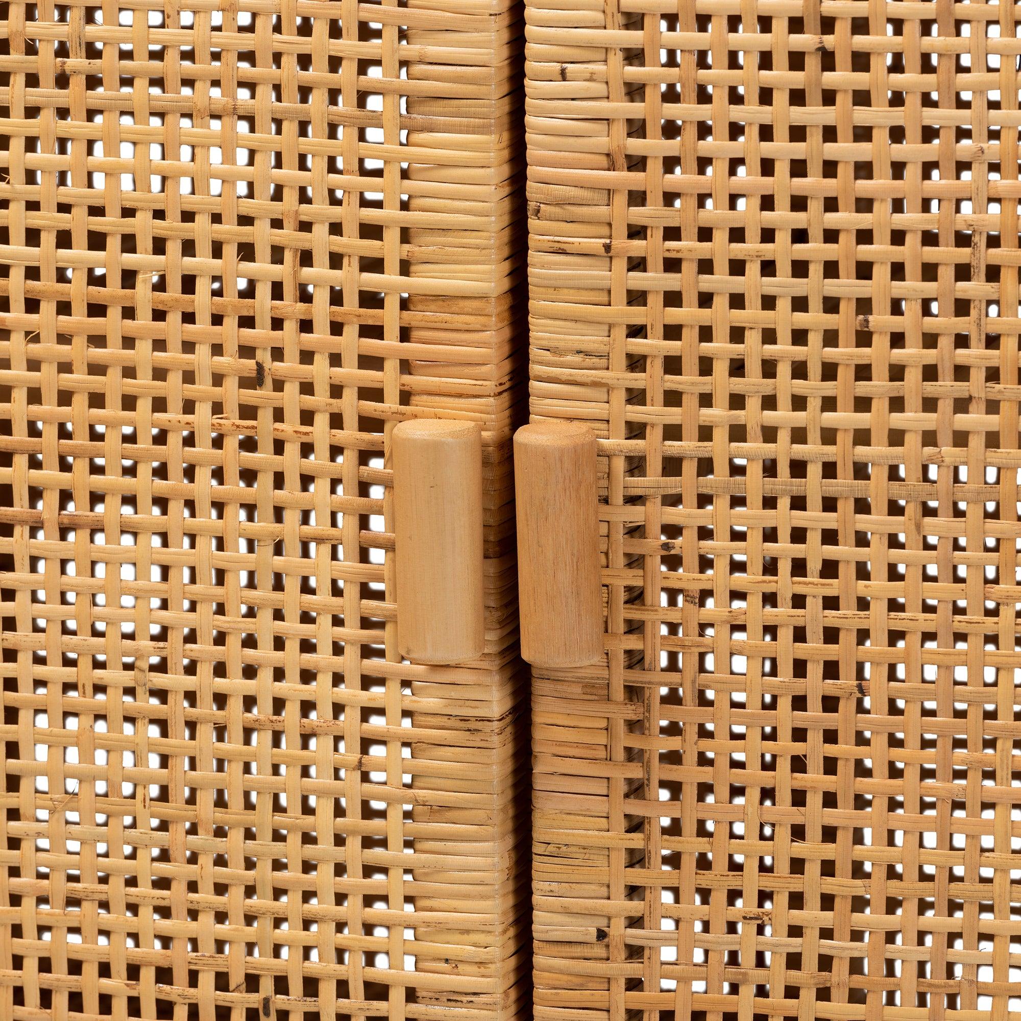 bali & pari Vivan Modern Bohemian Rattan and Mahogany Wood Storage Cabinet