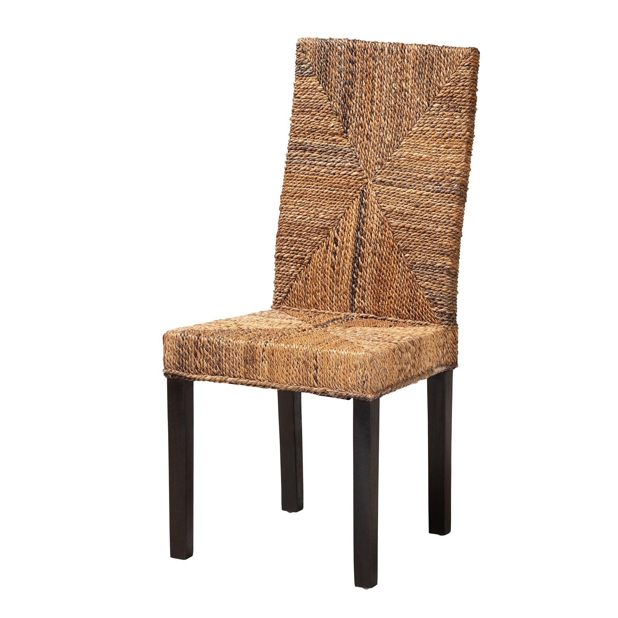 bali & pari Laymi Modern Bohemian Mahogany Wood and Seagrass Dining Chair