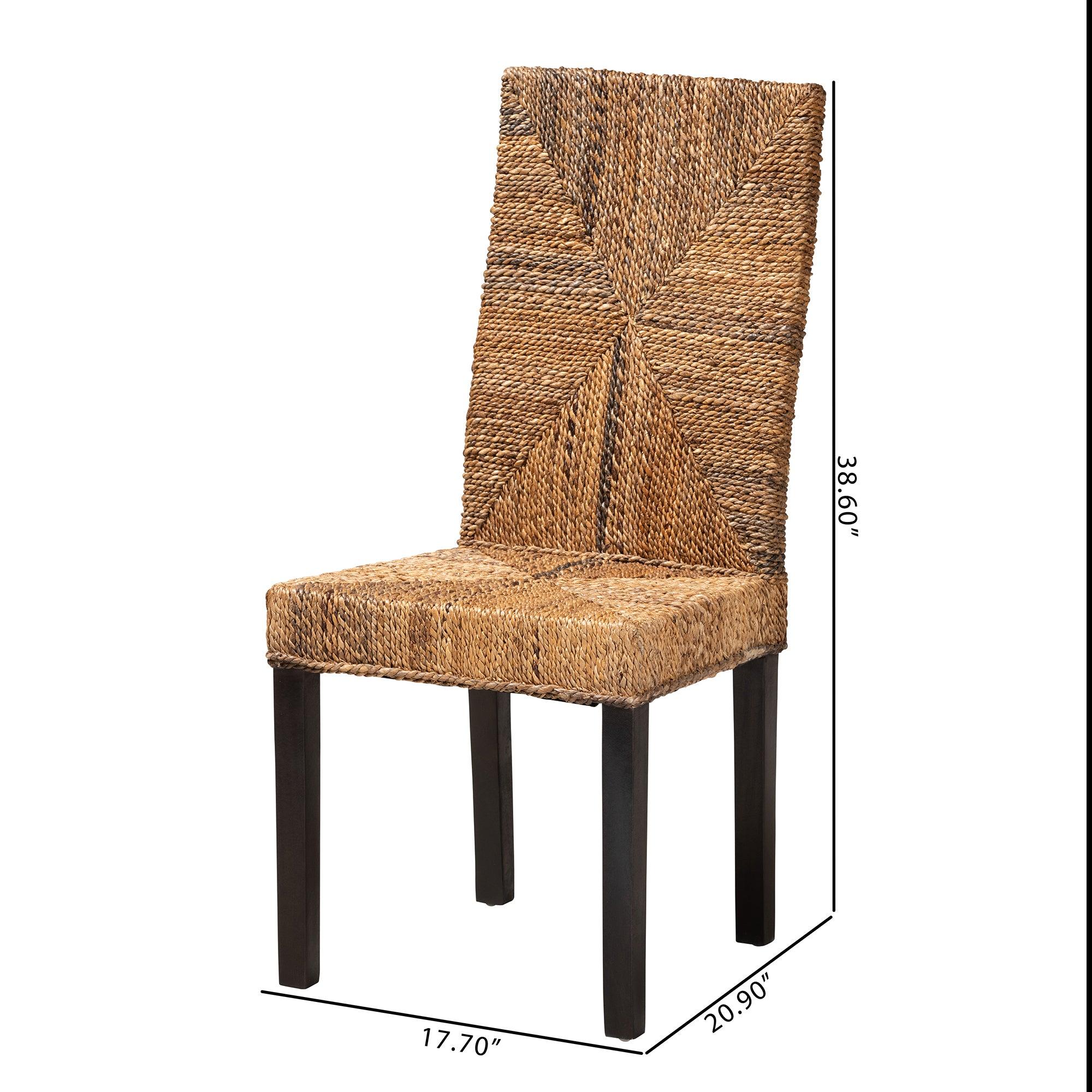 bali & pari Laymi Modern Bohemian Mahogany Wood and Seagrass Dining Chair