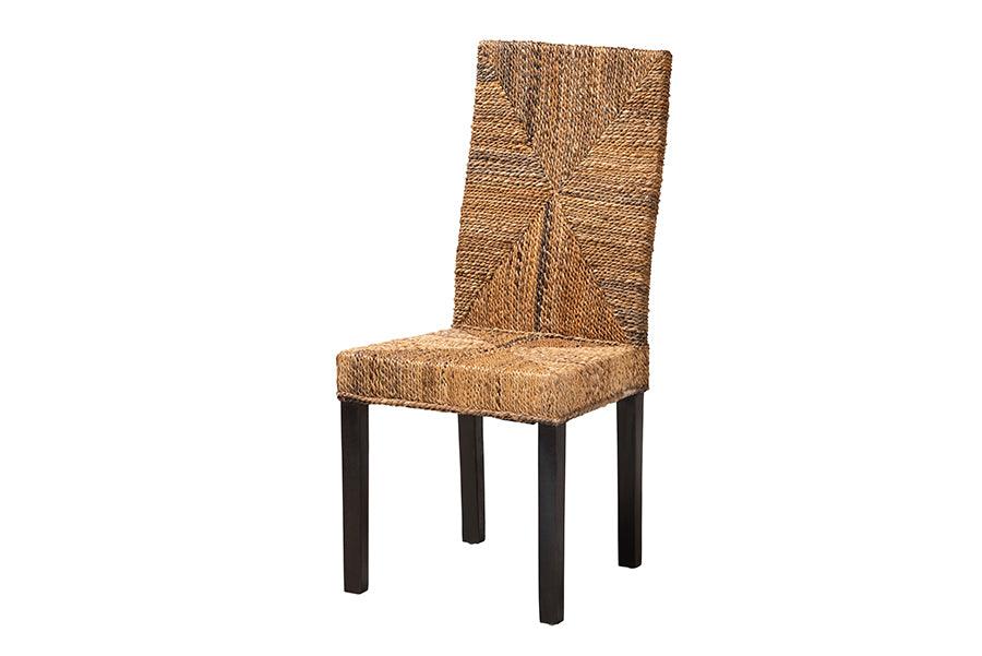 bali & pari Laymi Modern Bohemian Mahogany Wood and Seagrass Dining Chair