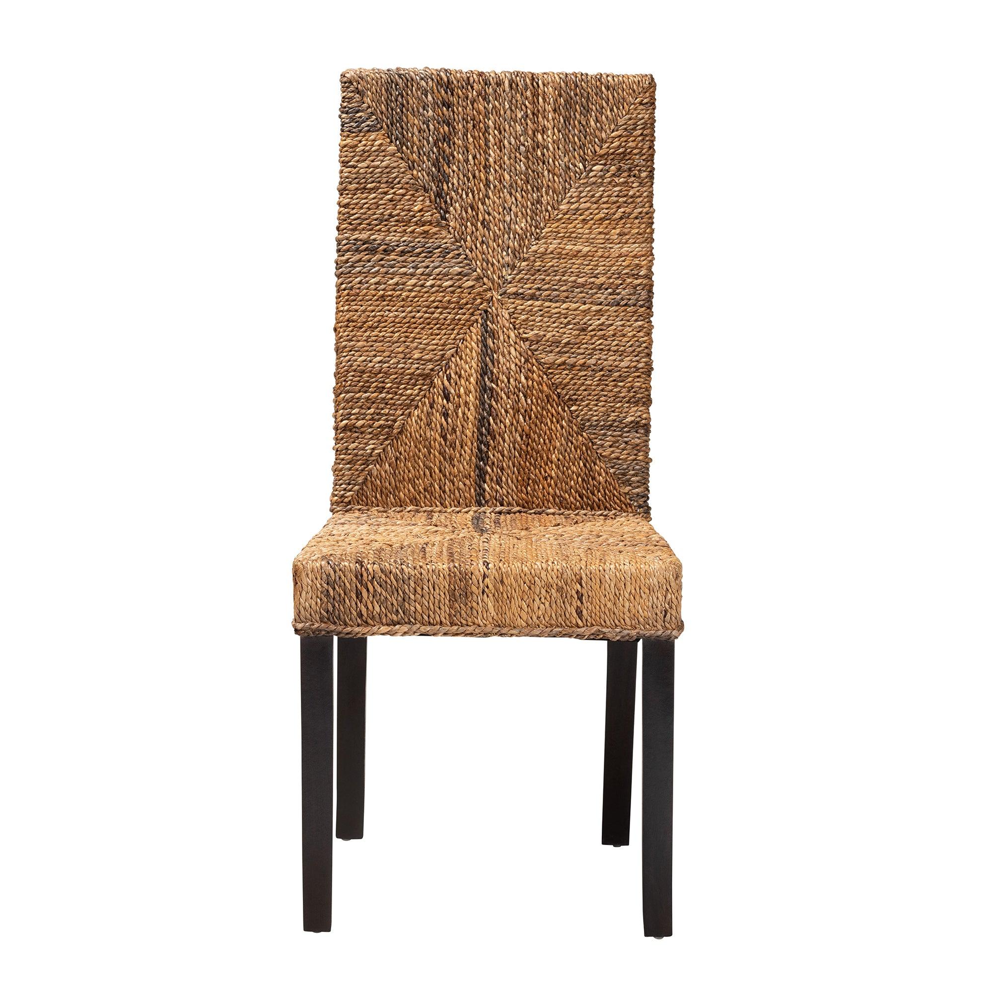 bali & pari Laymi Modern Bohemian Mahogany Wood and Seagrass Dining Chair