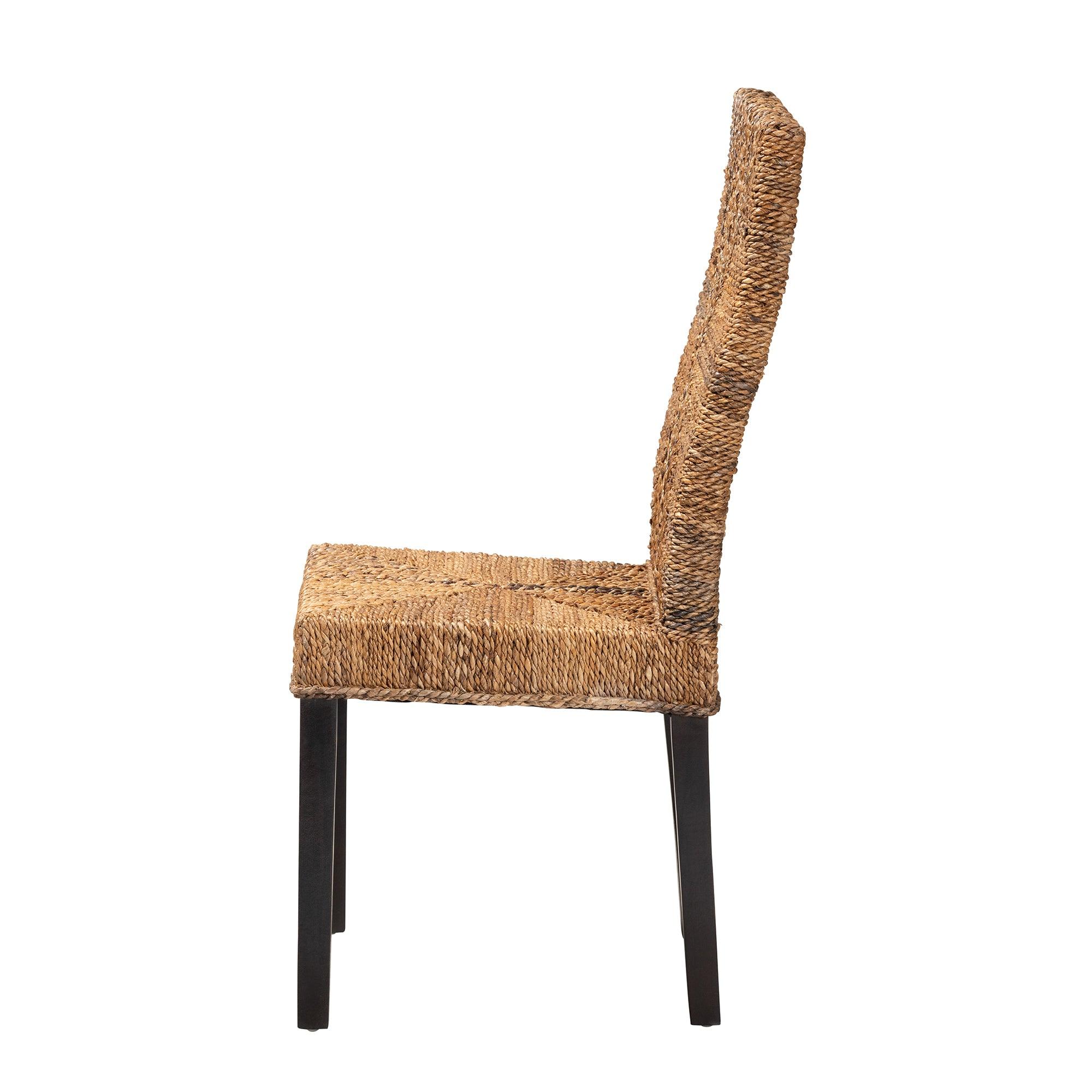 bali & pari Laymi Modern Bohemian Mahogany Wood and Seagrass Dining Chair