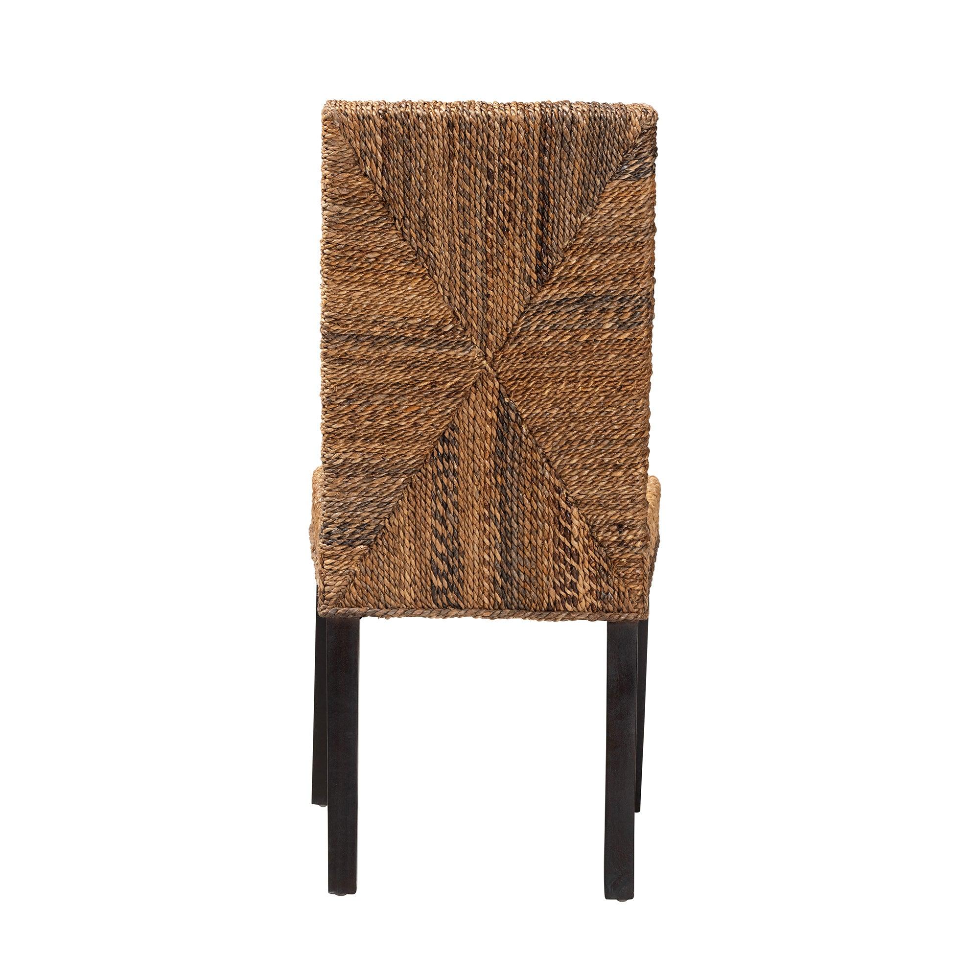 bali & pari Laymi Modern Bohemian Mahogany Wood and Seagrass Dining Chair