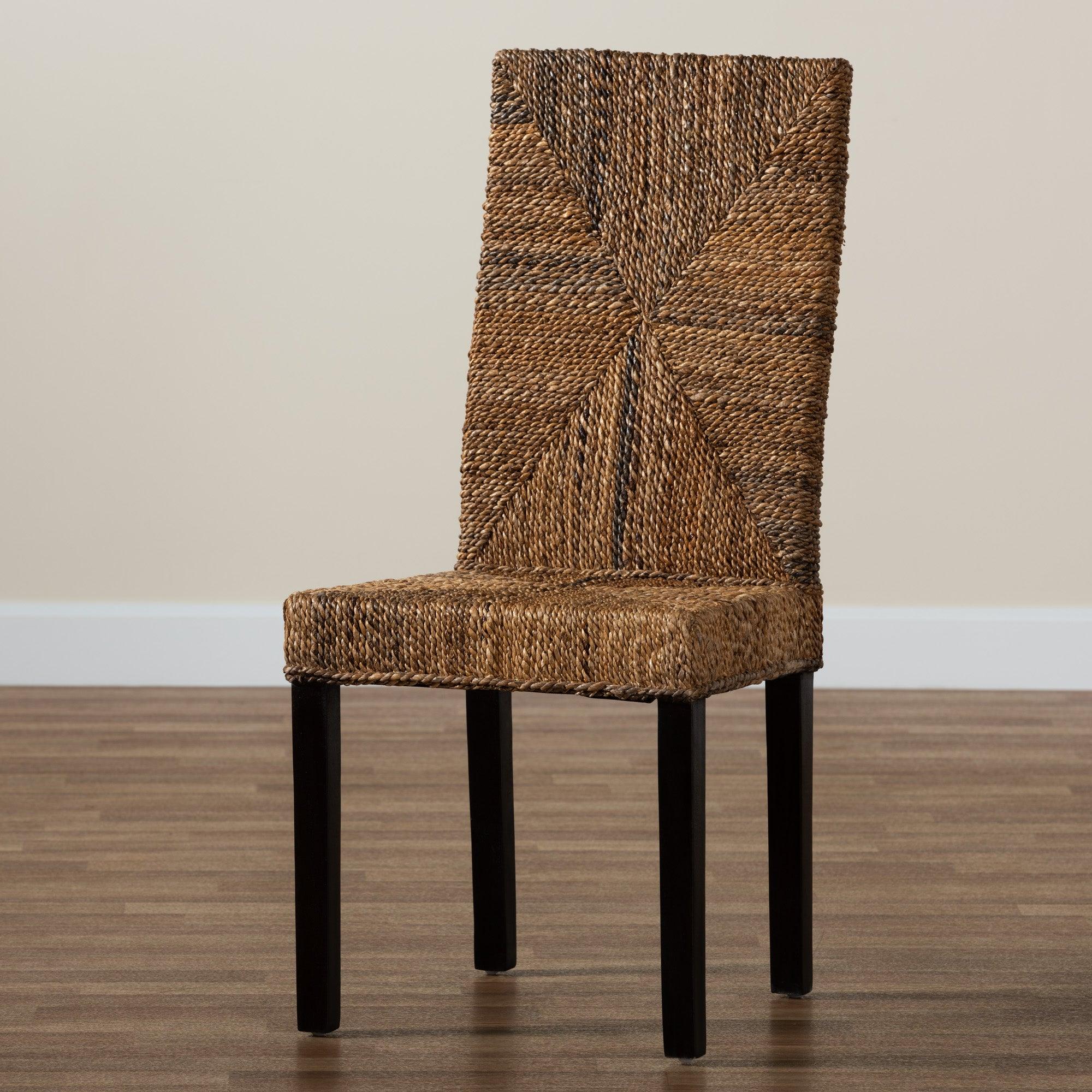 bali & pari Laymi Modern Bohemian Mahogany Wood and Seagrass Dining Chair