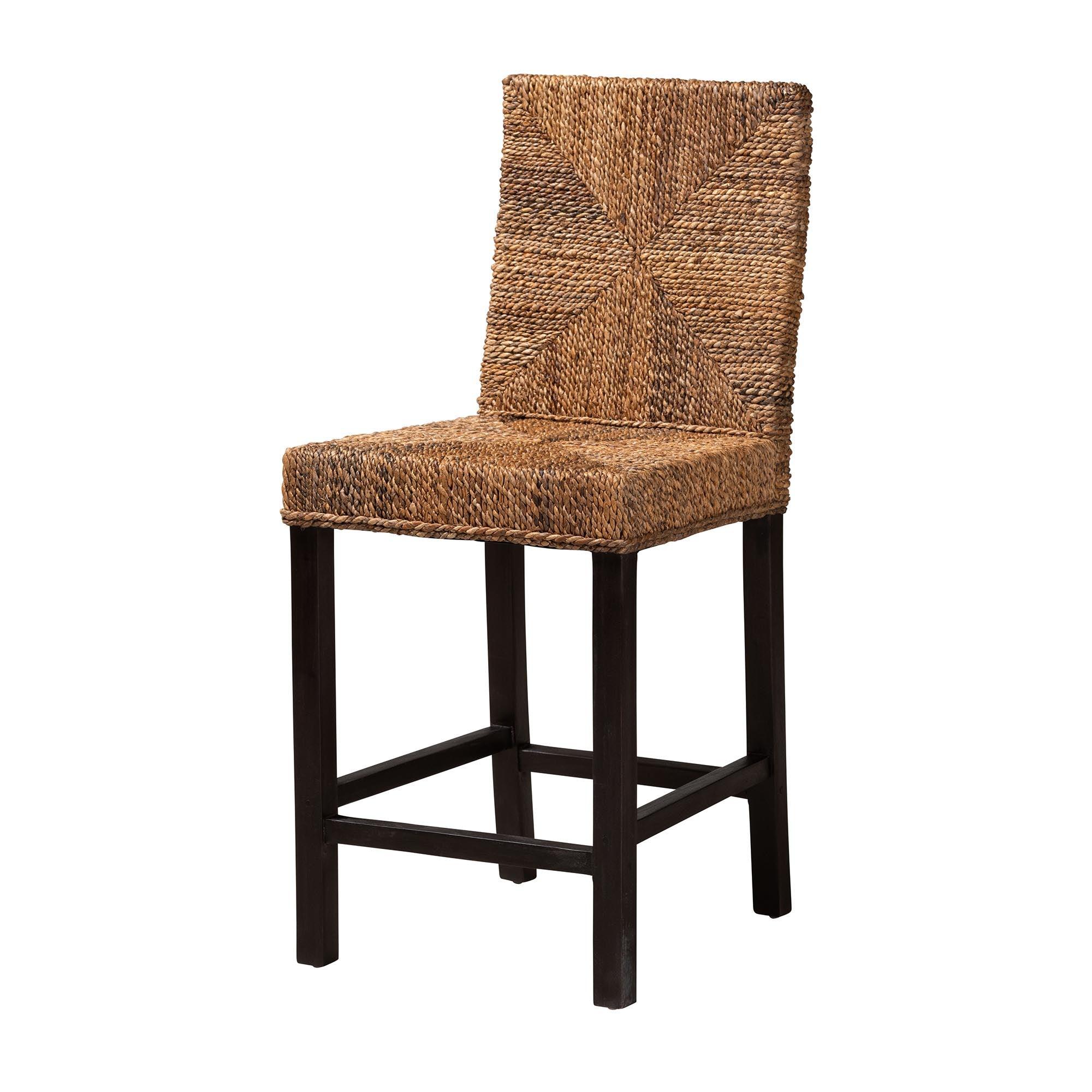bali & pari Laymi Modern Bohemian Mahogany Wood and Seagrass Counter Stool