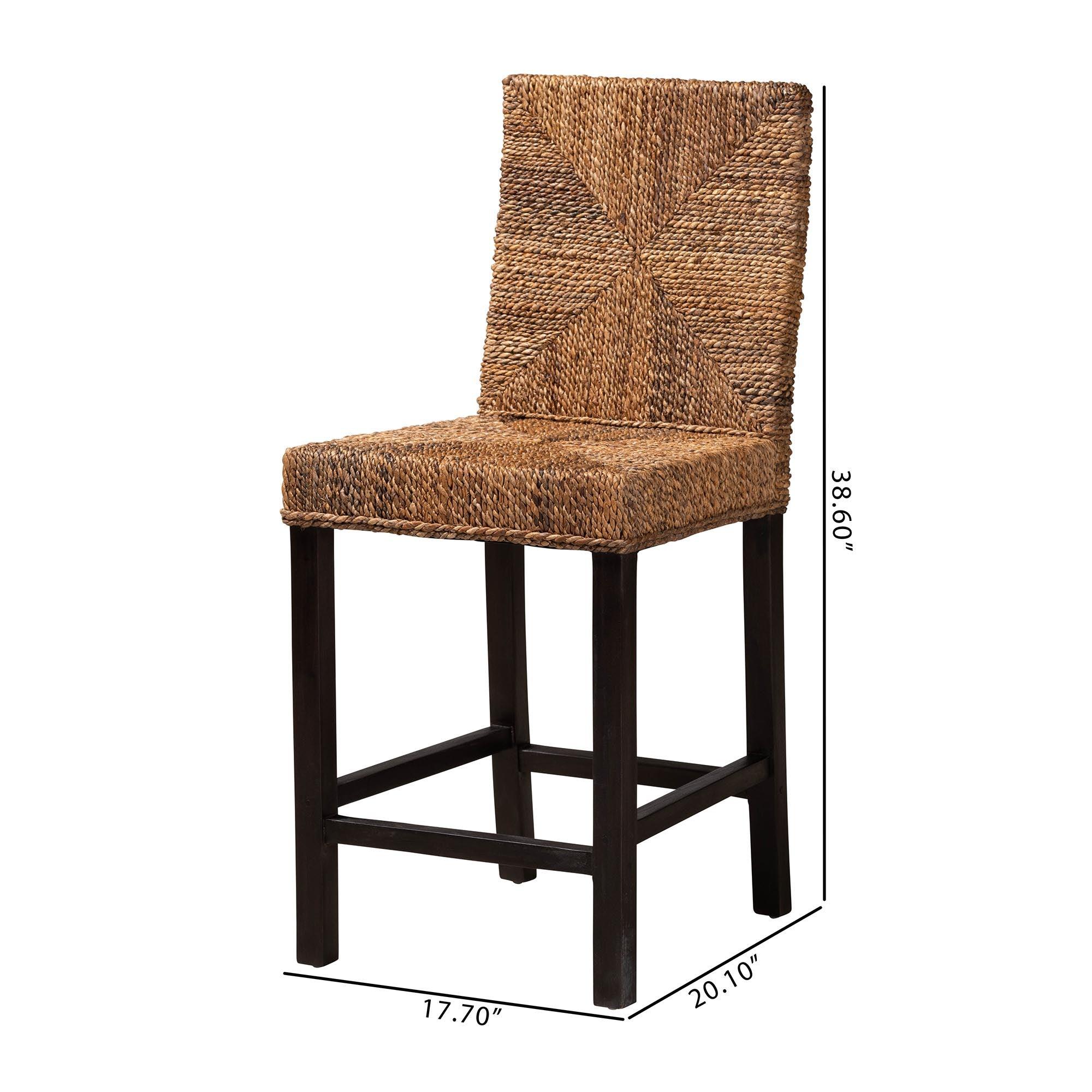 bali & pari Laymi Modern Bohemian Mahogany Wood and Seagrass Counter Stool