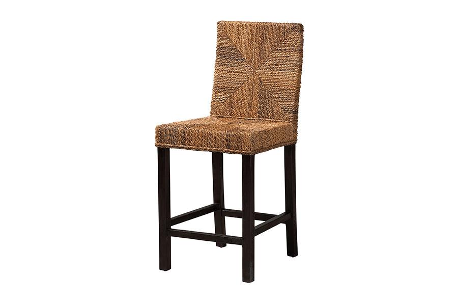 bali & pari Laymi Modern Bohemian Mahogany Wood and Seagrass Counter Stool