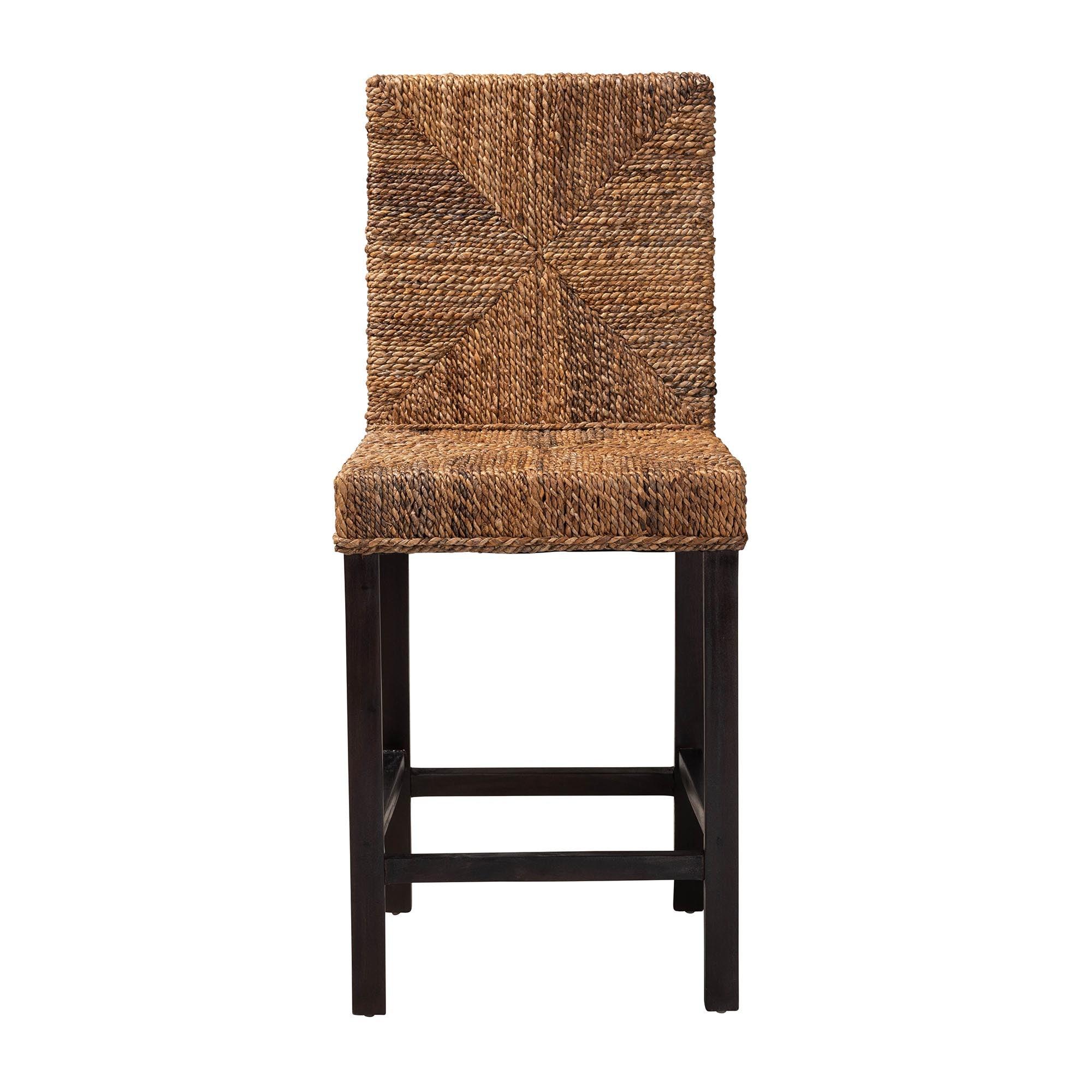 bali & pari Laymi Modern Bohemian Mahogany Wood and Seagrass Counter Stool