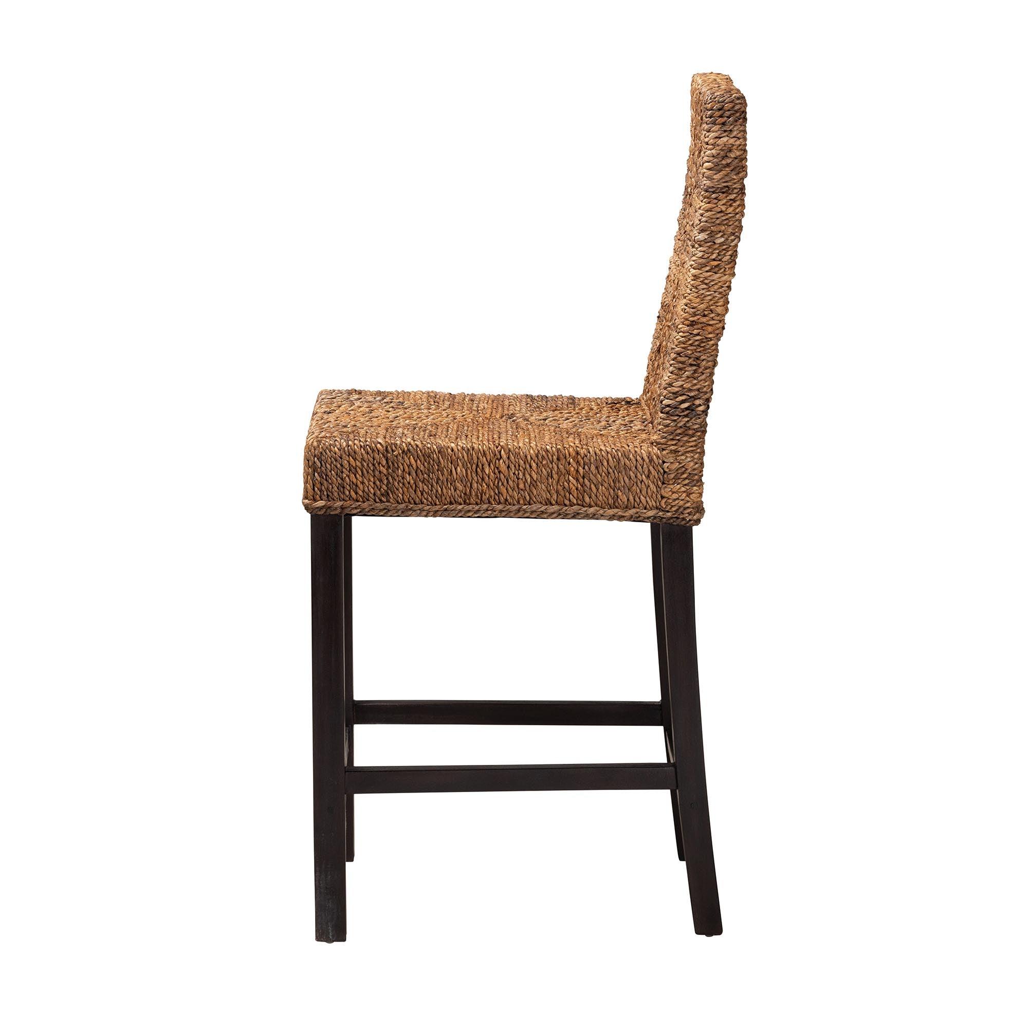 bali & pari Laymi Modern Bohemian Mahogany Wood and Seagrass Counter Stool