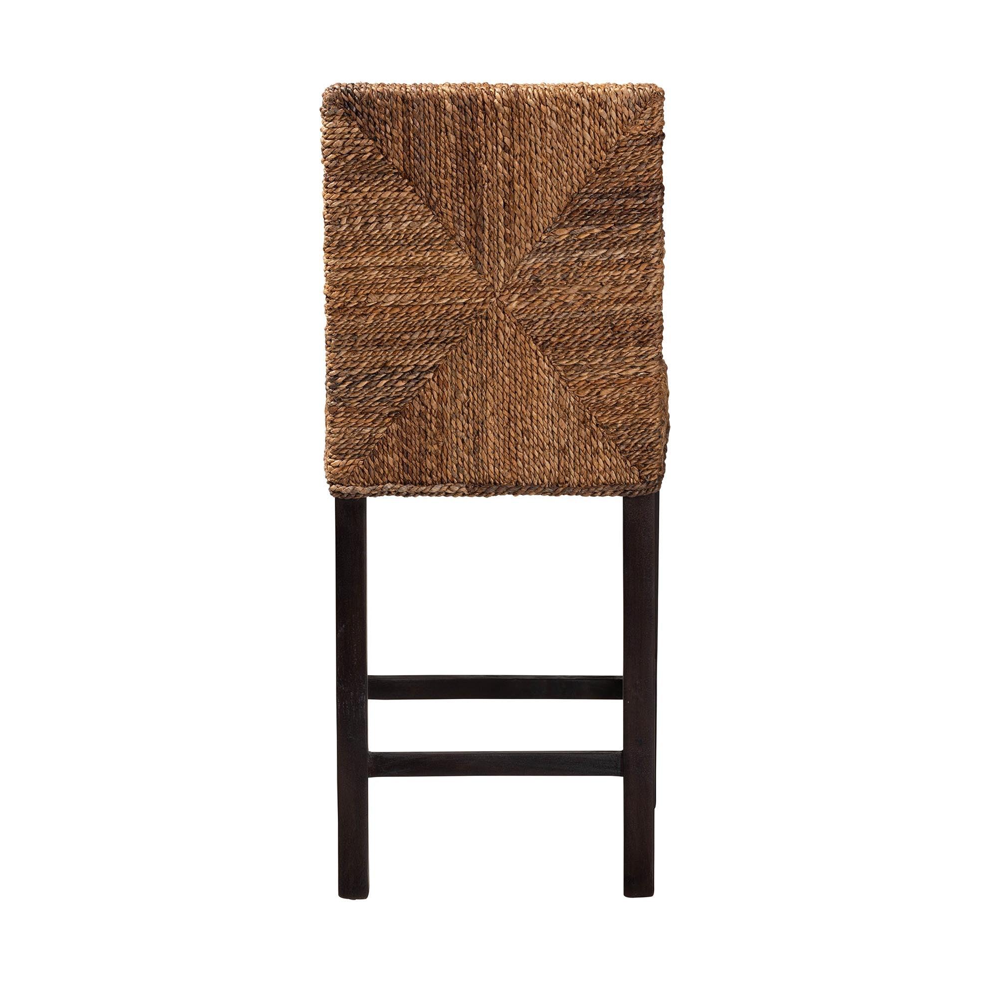 bali & pari Laymi Modern Bohemian Mahogany Wood and Seagrass Counter Stool