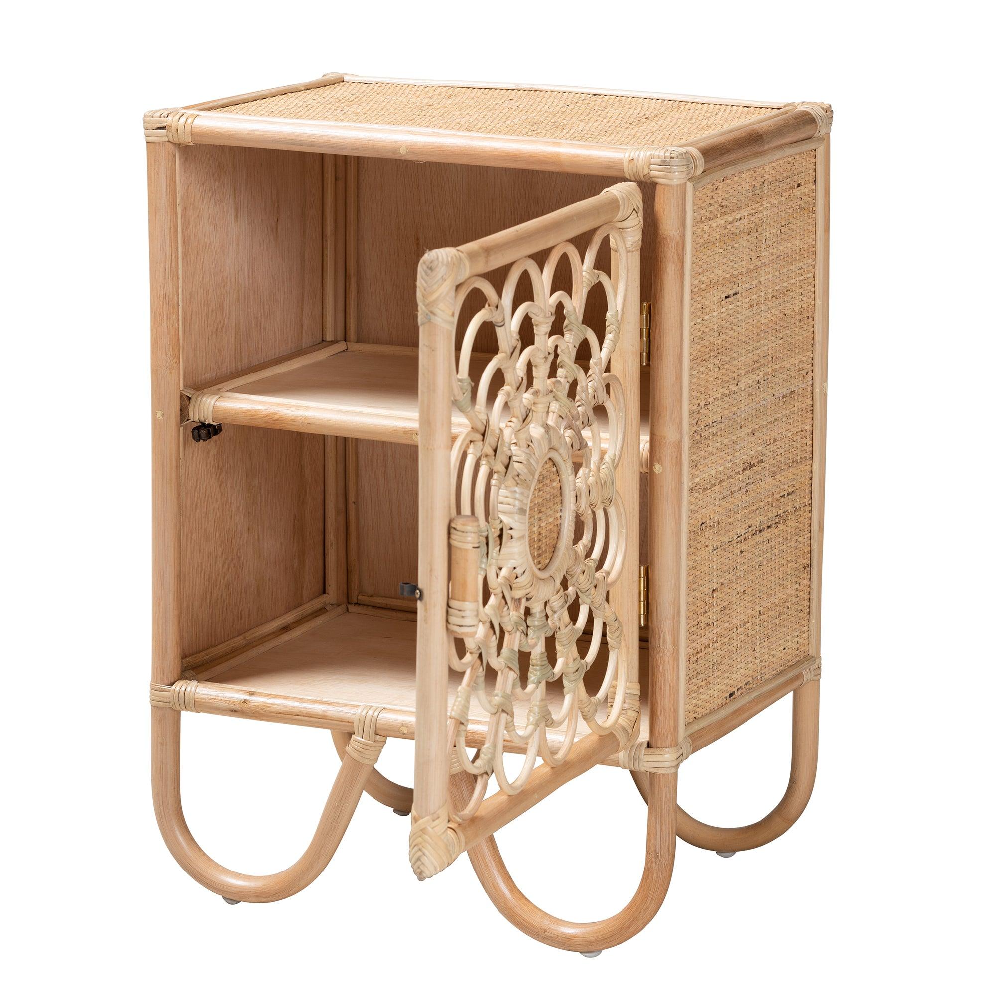 bali & pari Acelin Modern Bohemian Rattan Nightstand