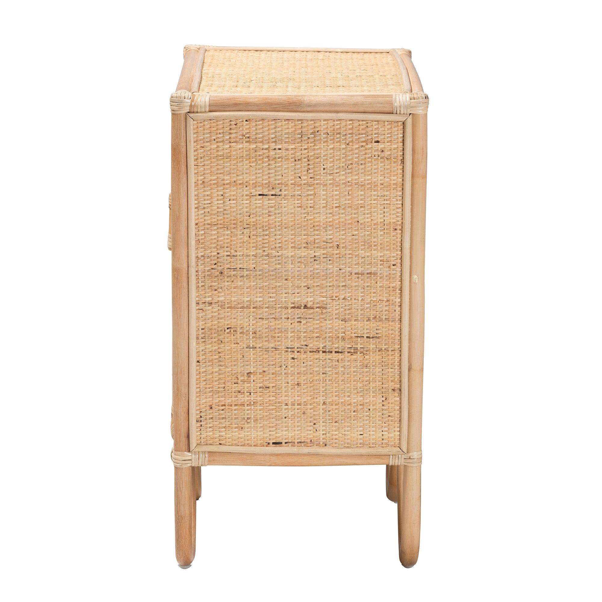 bali & pari Acelin Modern Bohemian Rattan Nightstand