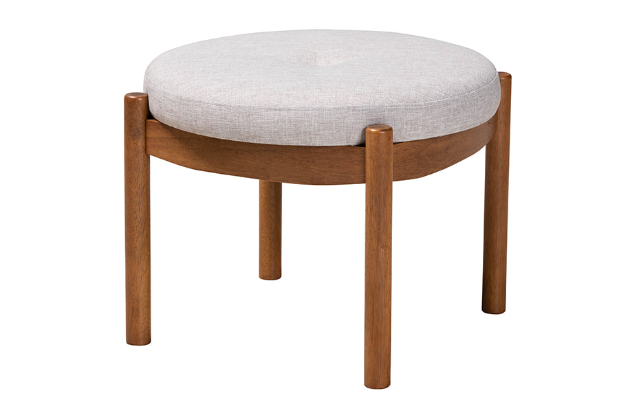 Iliana Japandi Fabric and Finished Wood Ottoman