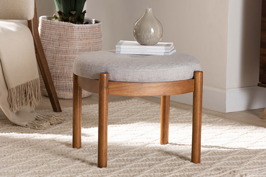 Iliana Japandi Fabric and Finished Wood Ottoman